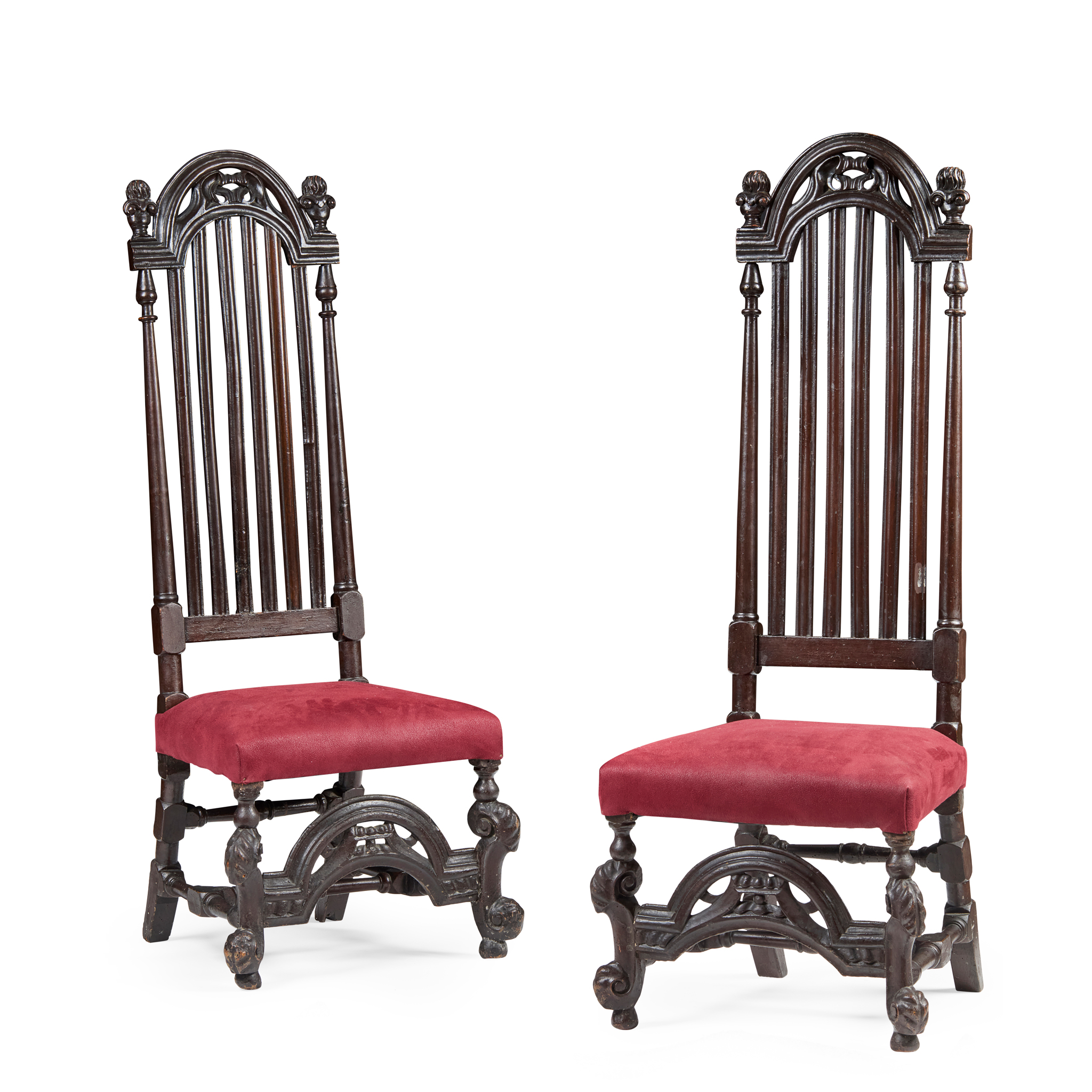 PAIR OF CHARLES II STAINED BEECH HALL CHAIRS