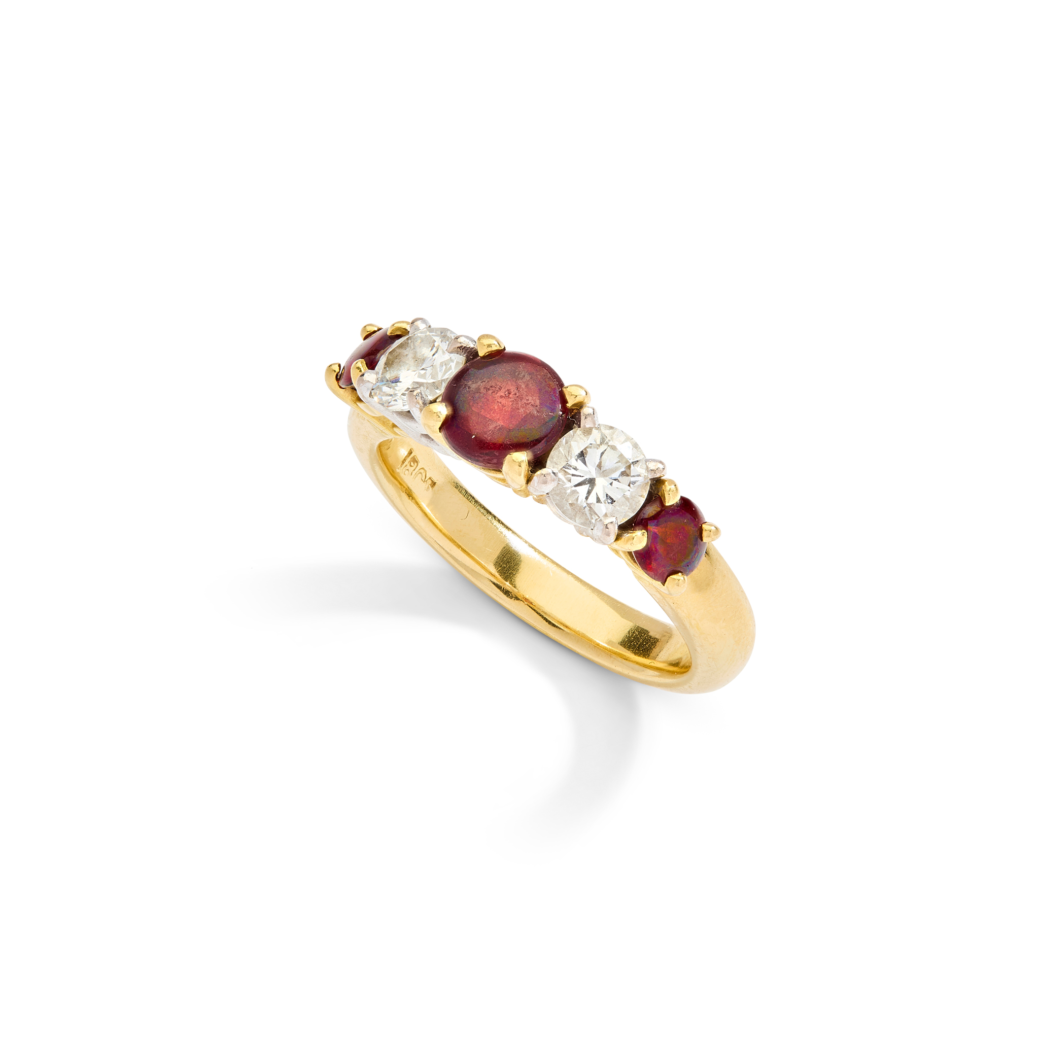A garnet and diamond five-stone ring