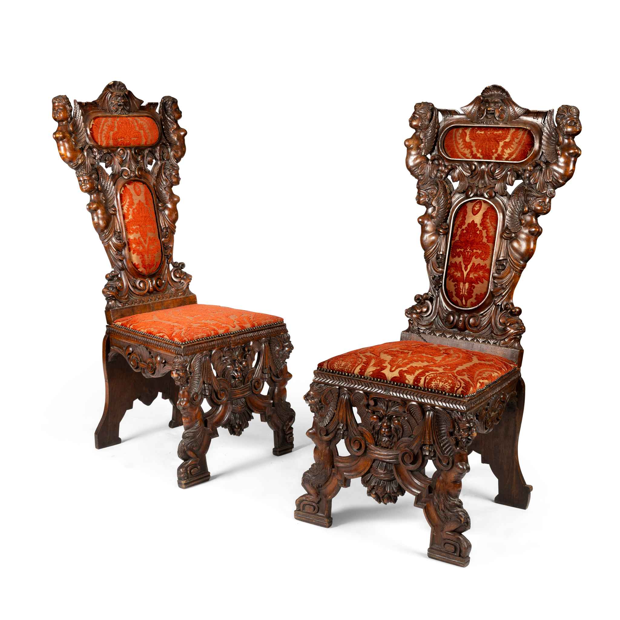 A PAIR OF ITALIAN WALNUT SIDE CHAIRS