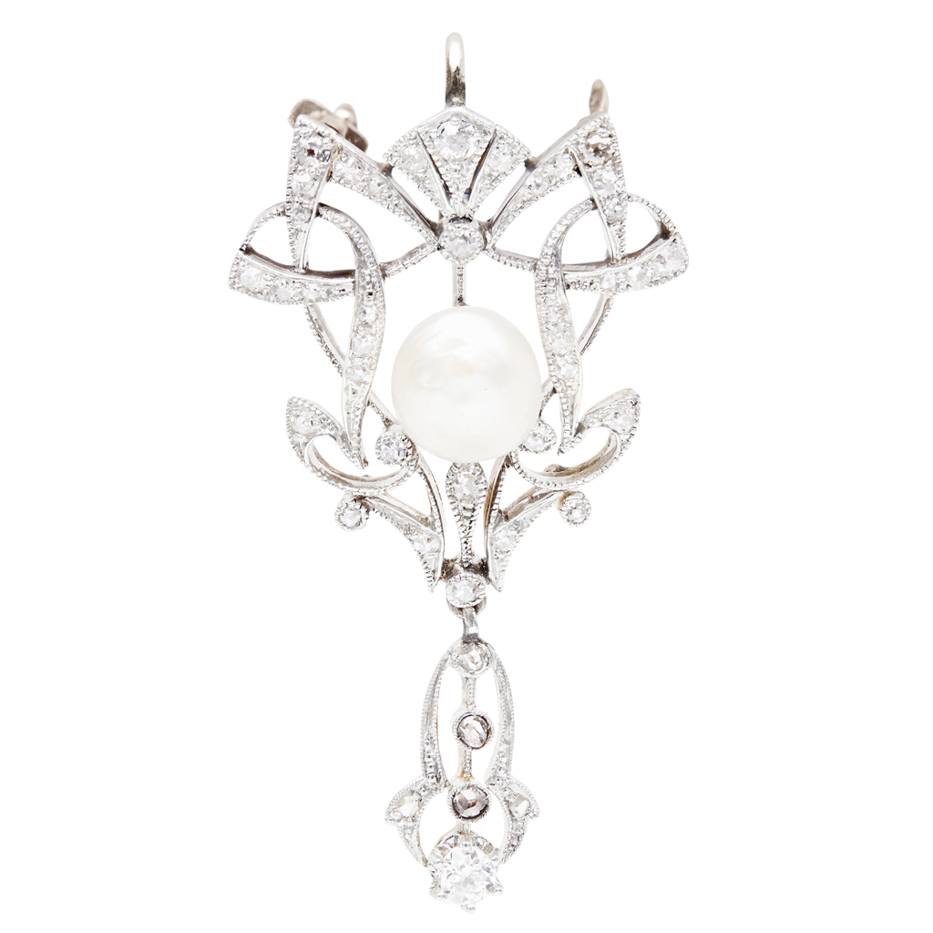 An early 20th century pearl and diamond set brooch