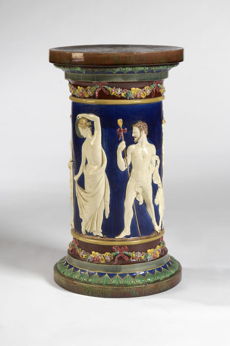 A late 19th century Copeland majolica jardiniere stand