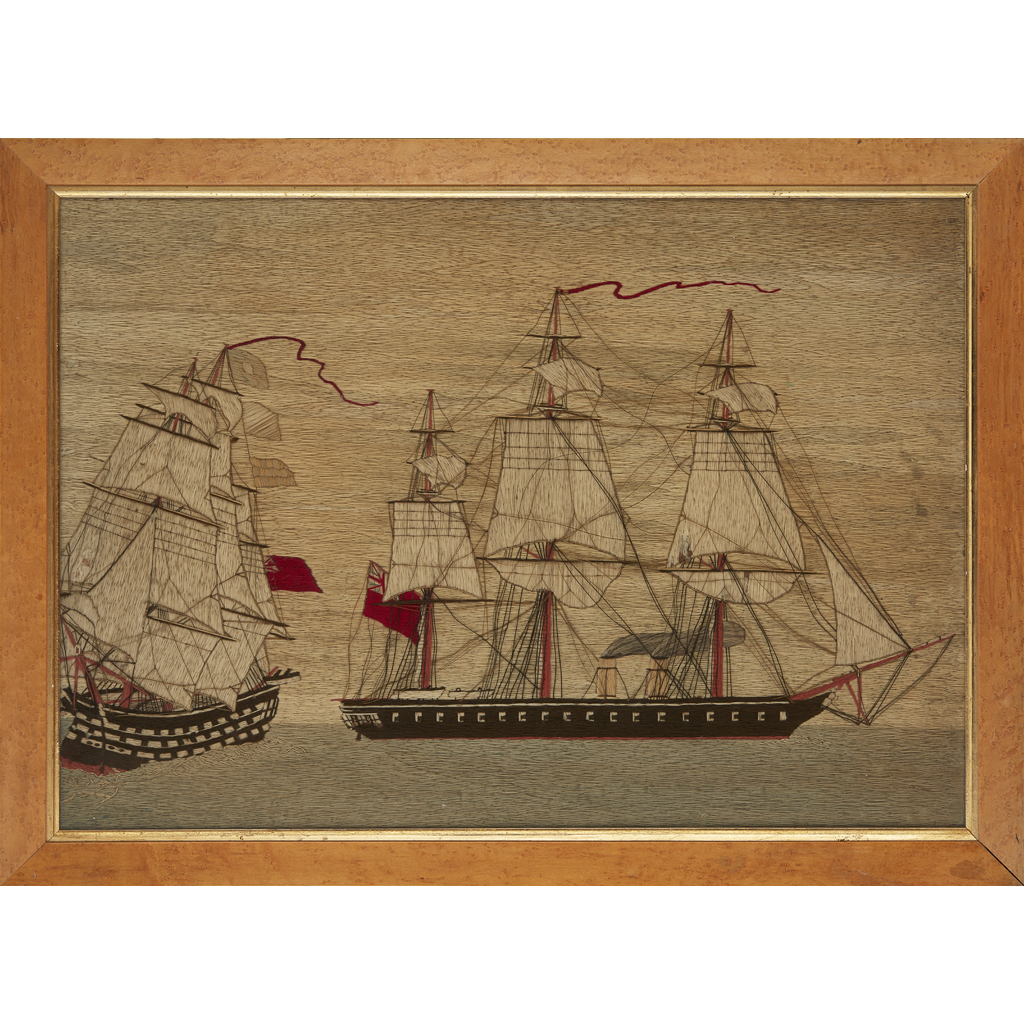 VICTORIAN MARINE SILK AND WOOLWORK PICTURE