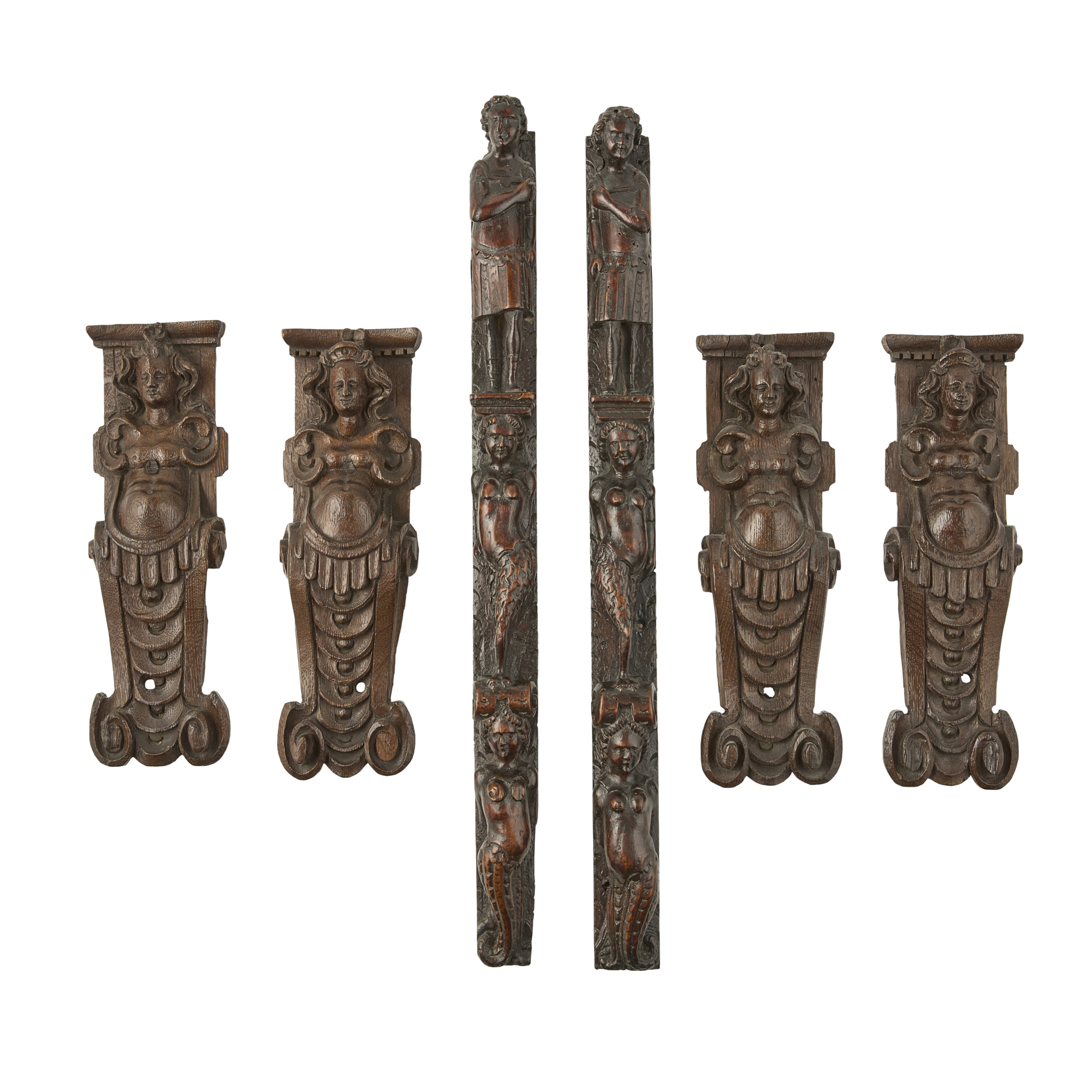 COLLECTION OF CARVED OAK ARCHITECTURAL ELEMENTS