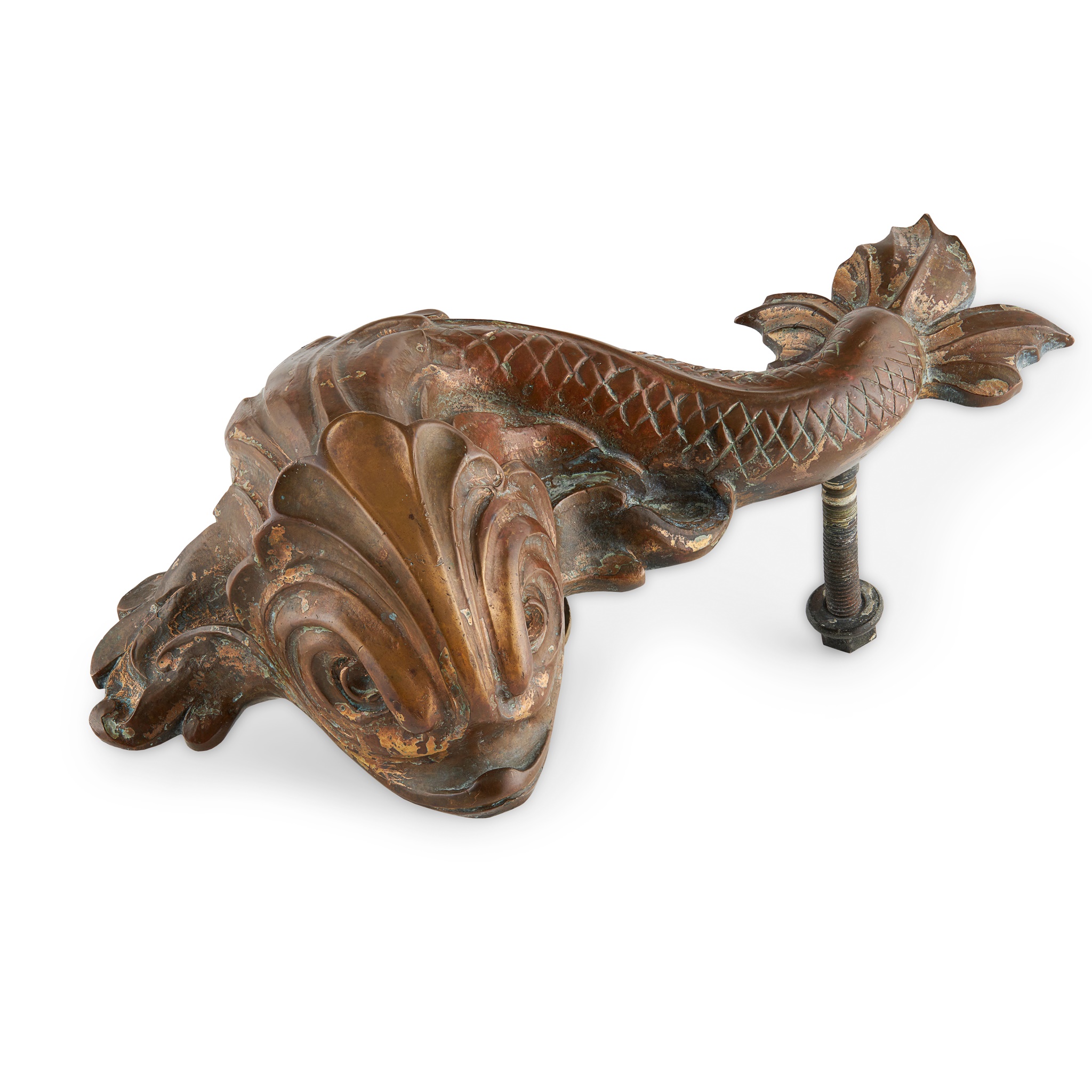 PATINATED BRONZE DOLPHIN FOUNTAIN SPOUT