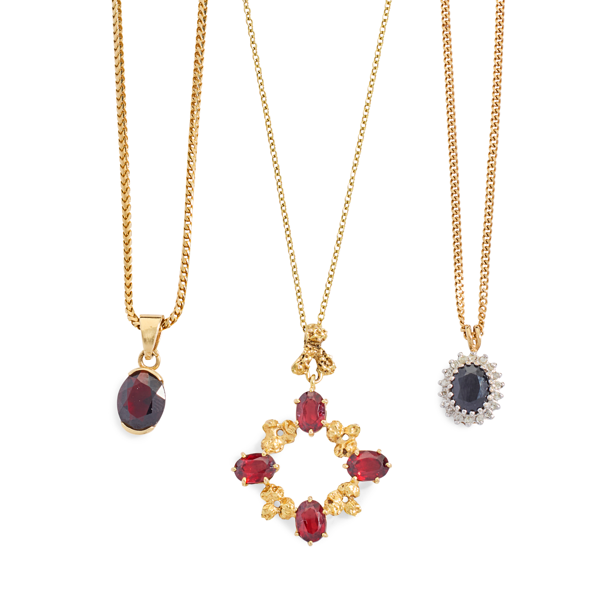 Three gem-set pendent necklaces