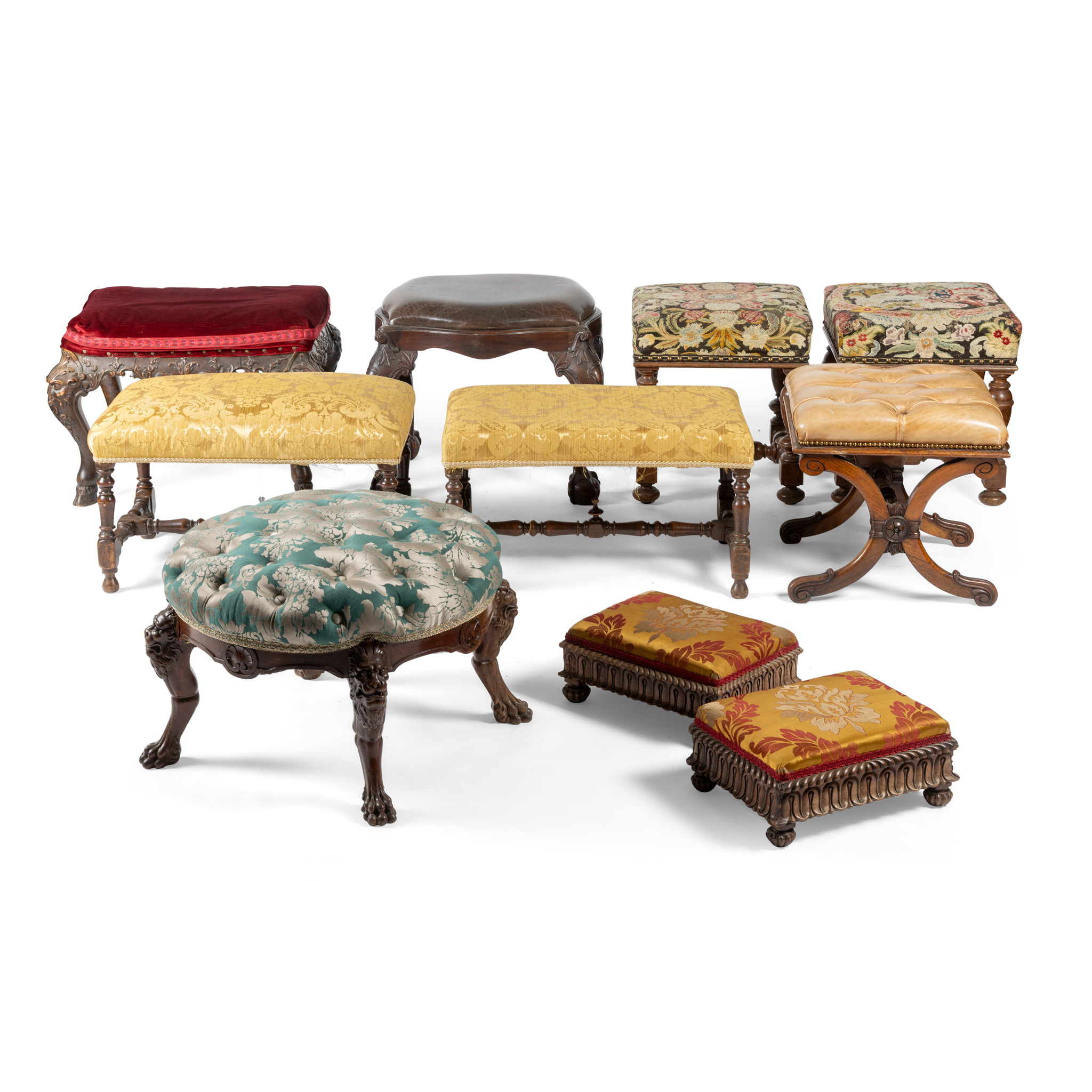 A GROUP OF TEN STOOLS