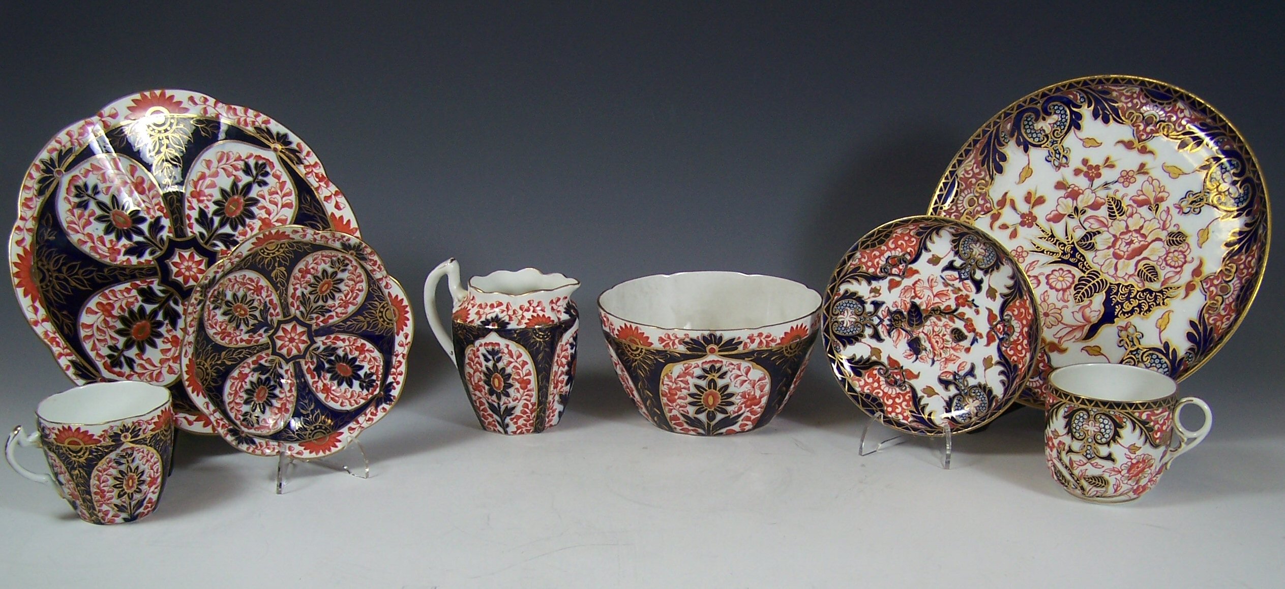 A 19th century Royal Crown Derby Imari palette part tea set,