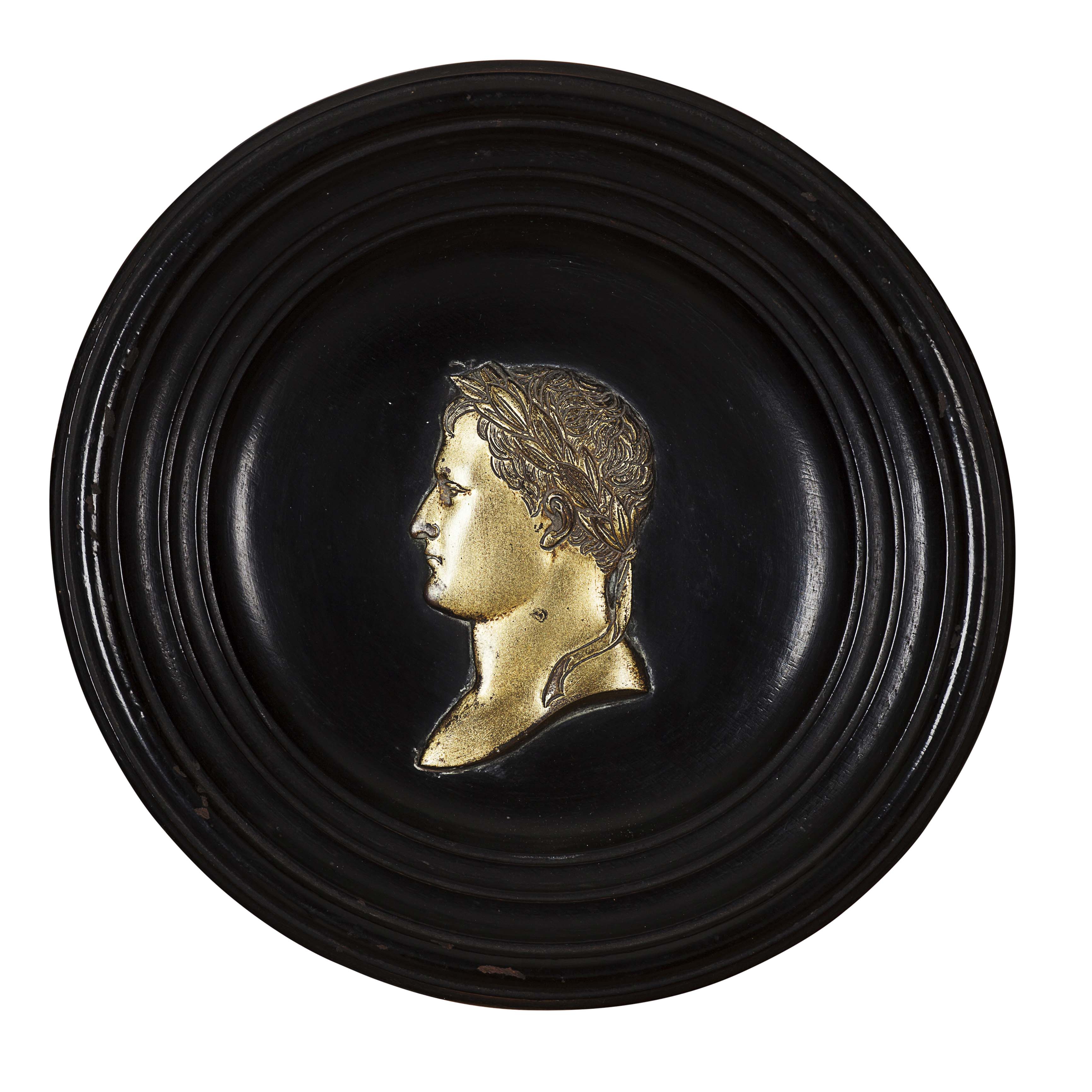 PAIR OF GILT METAL PLAQUES OF NAPOLEON AND WELLINGTON