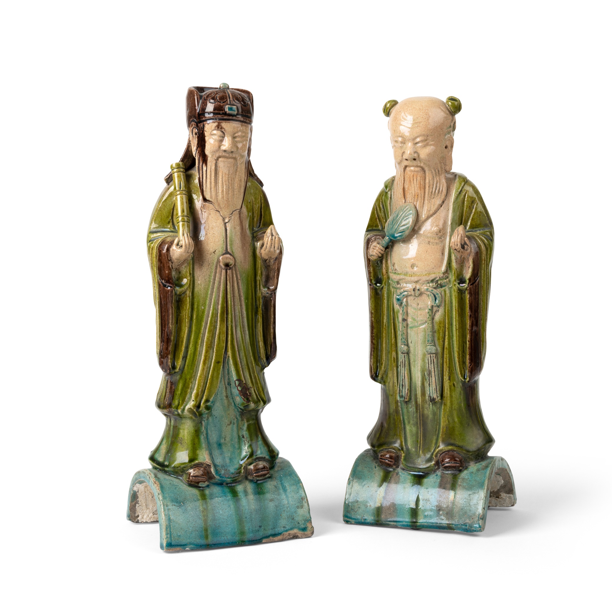 TWO SANCAI-GLAZED ROOF-TILES OF DAOIST FIGURES