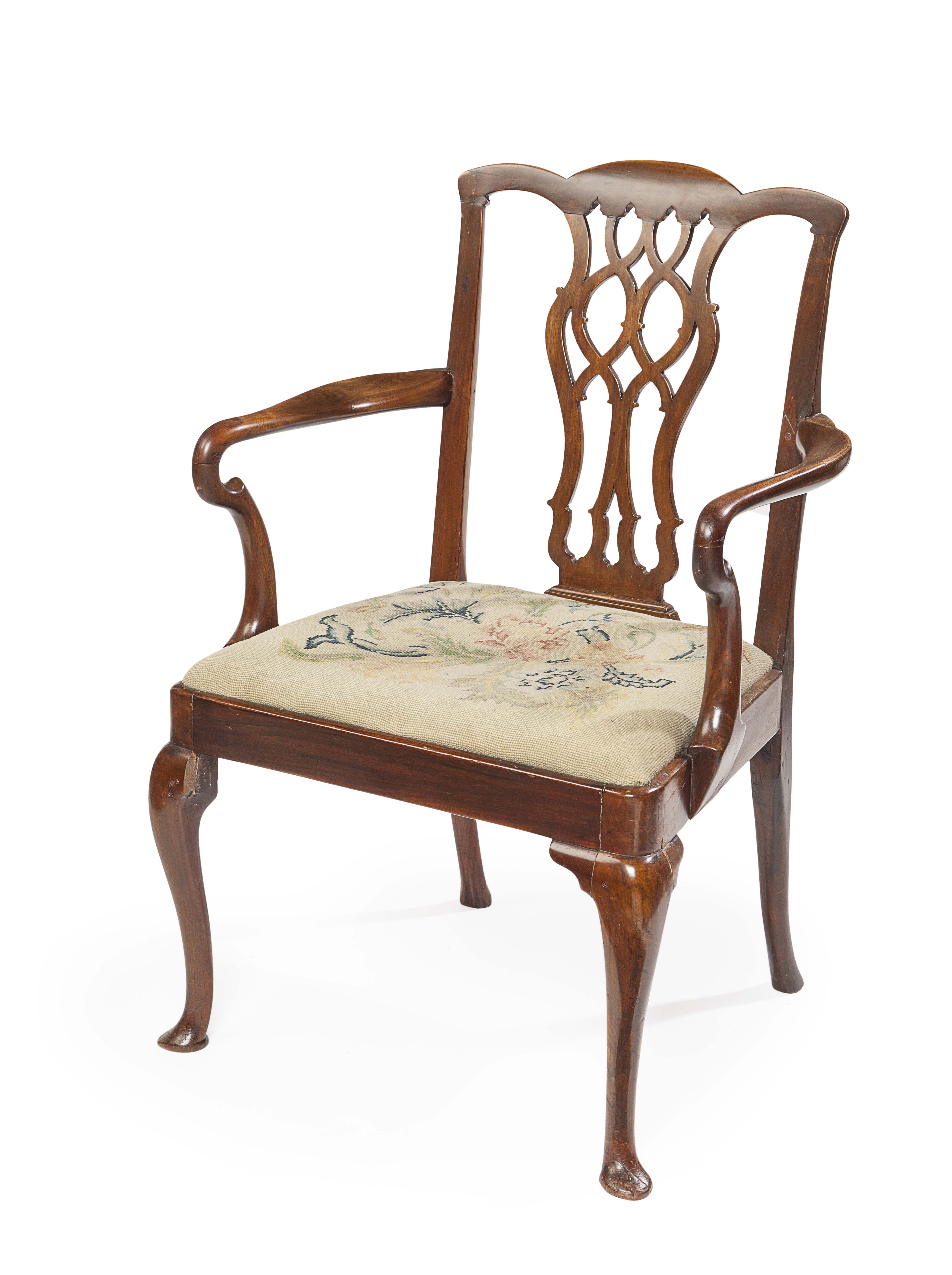 VICTORIAN MAHOGANY OPEN ARMCHAIR