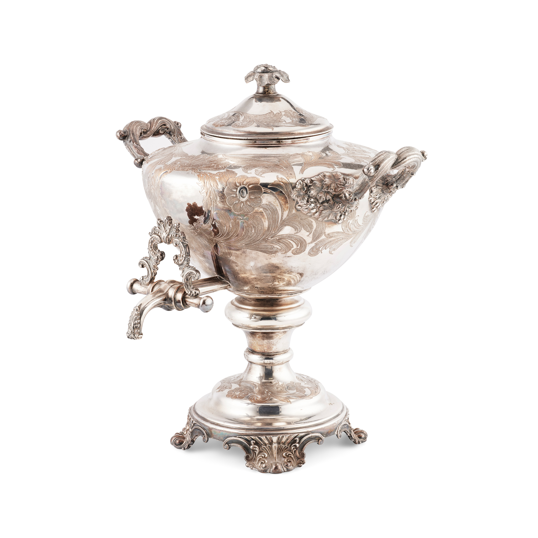 A VICTORIAN SILVER-PLATED TEA URN