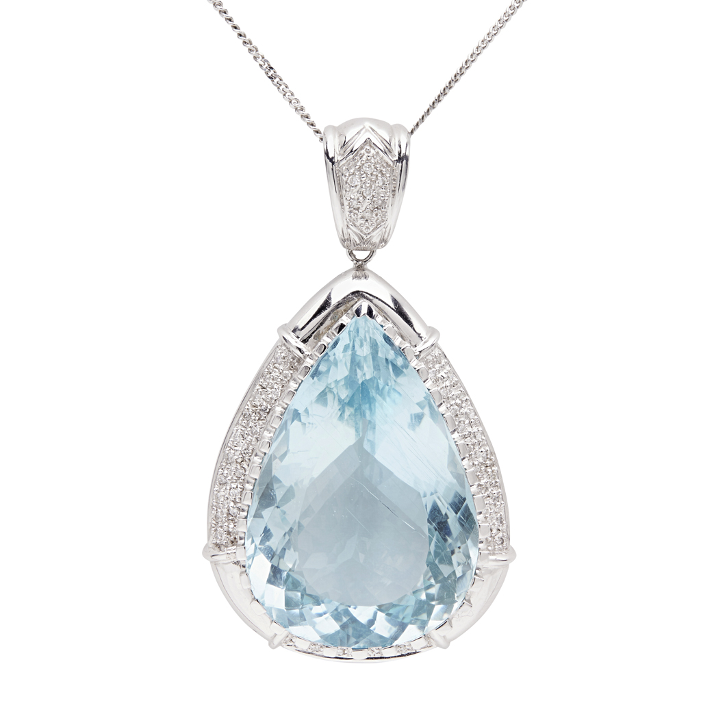 An aquamarine and diamond set pendant