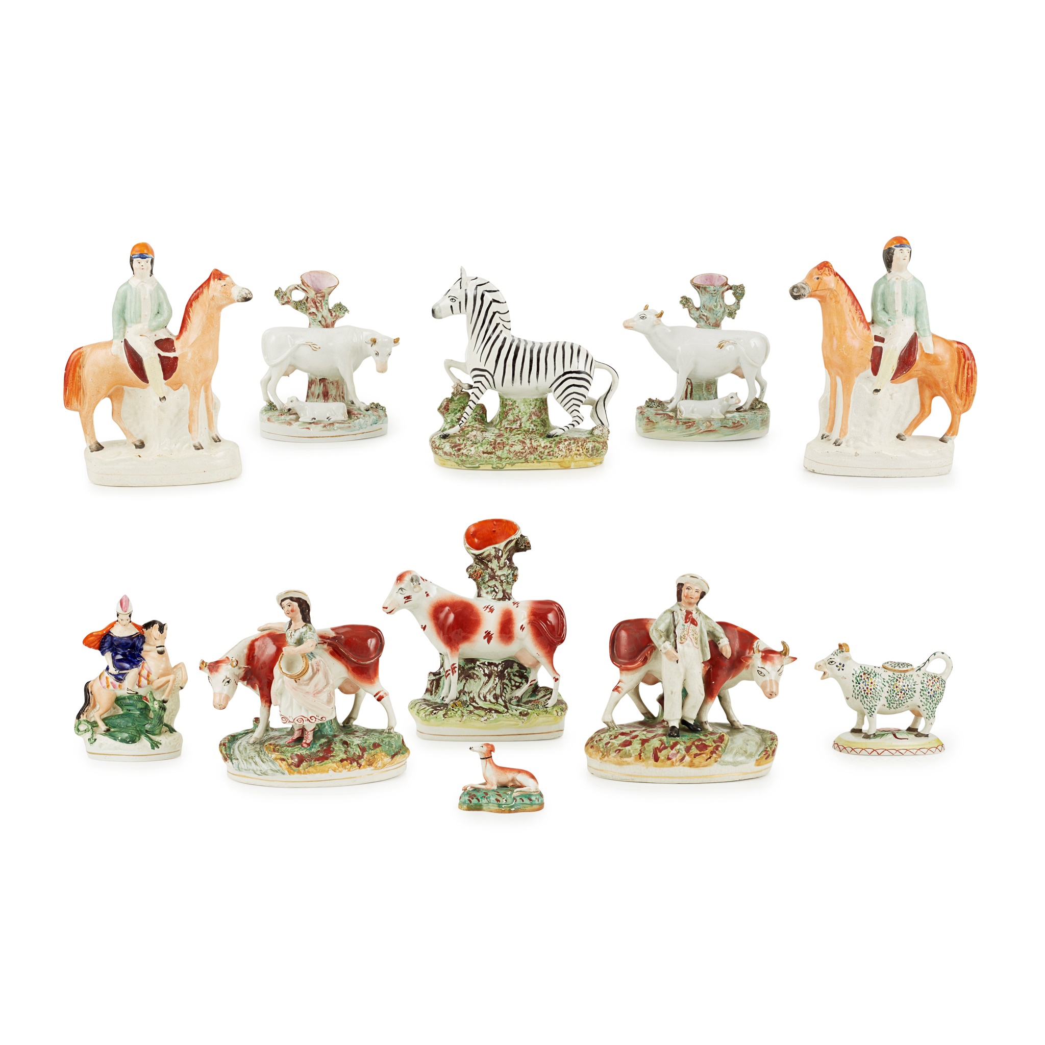 ELEVEN STAFFORDSHIRE FIGURES OF ANIMALS