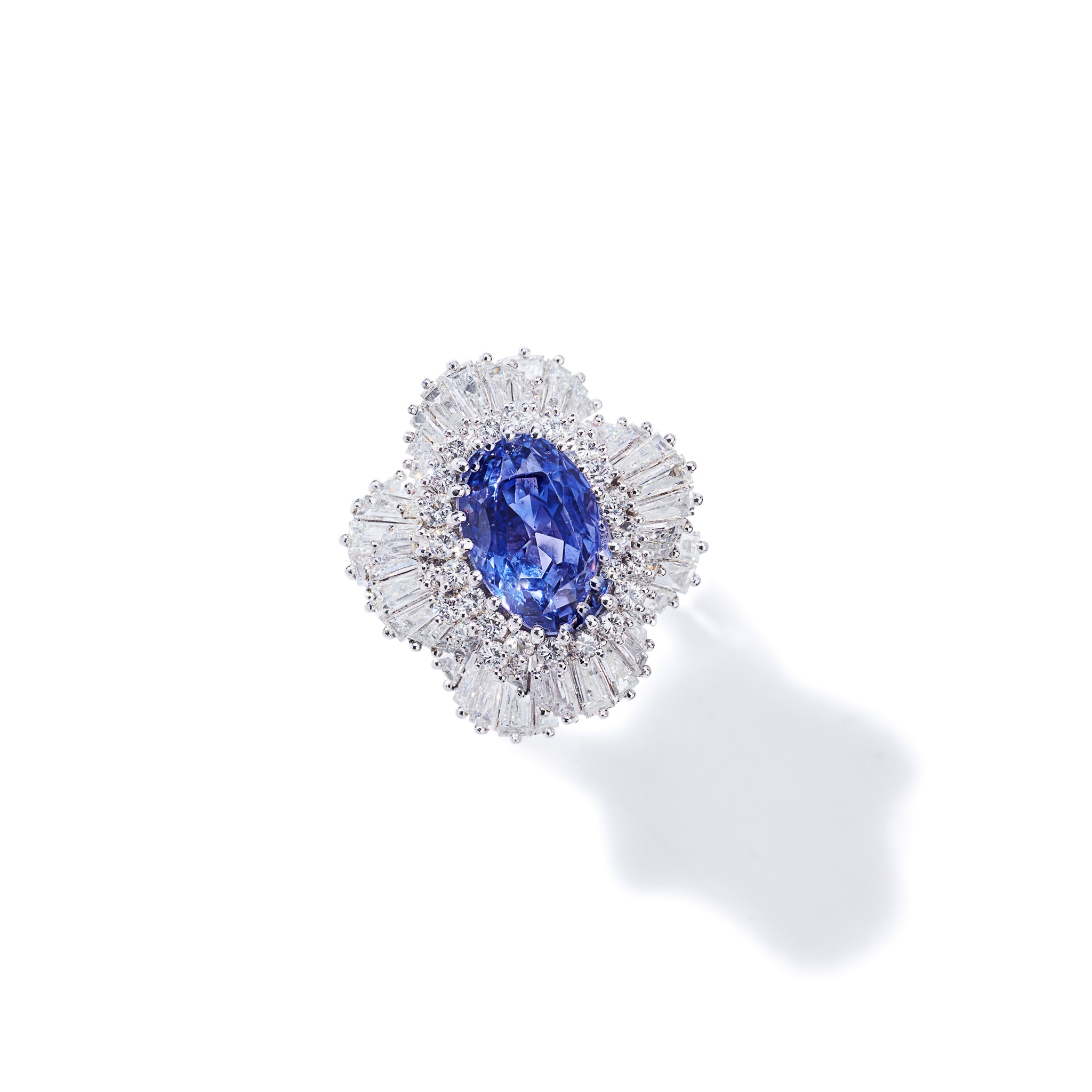 A colour-change sapphire and diamond cluster ring