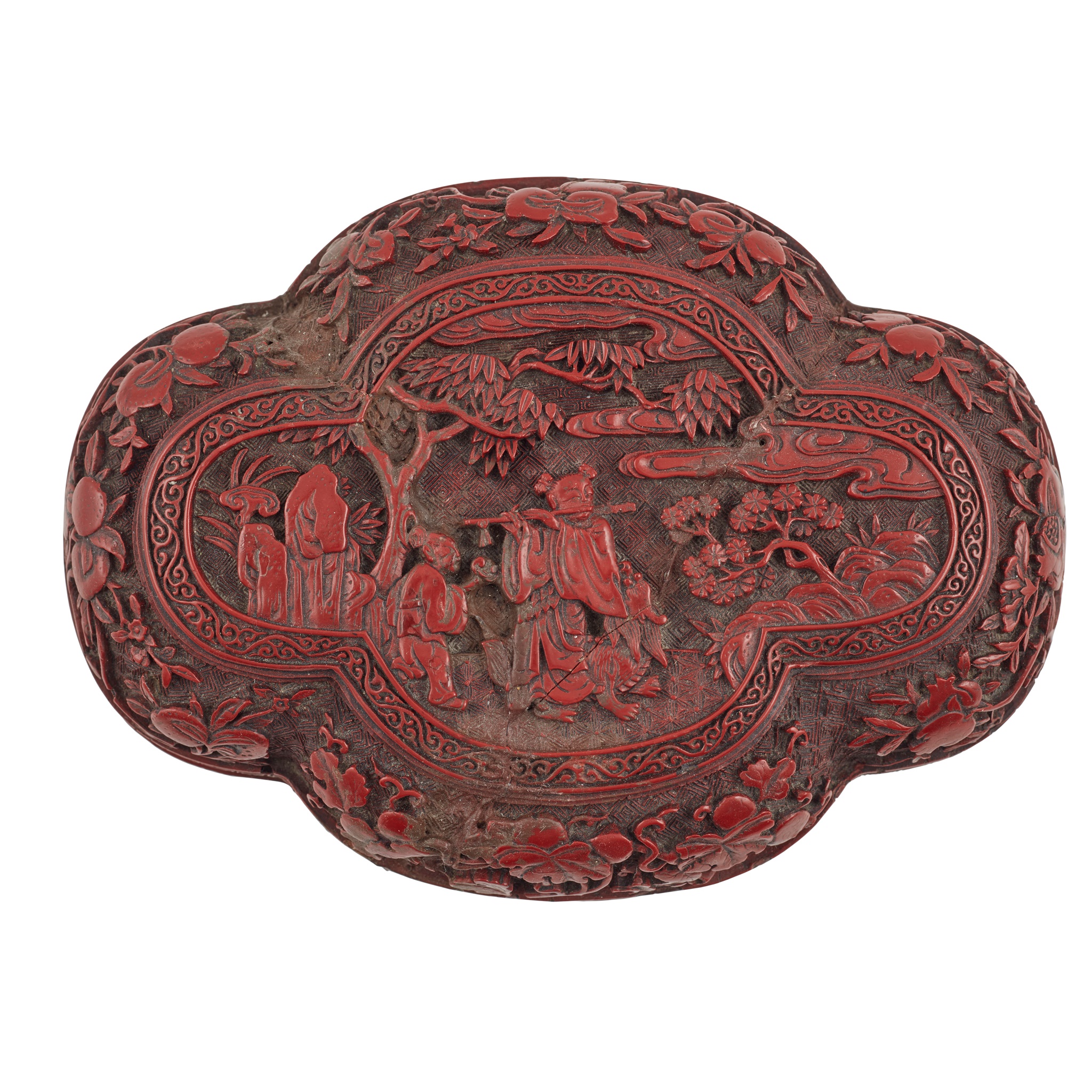 CINNABAR LACQUER QUATREFOIL BOX AND COVER