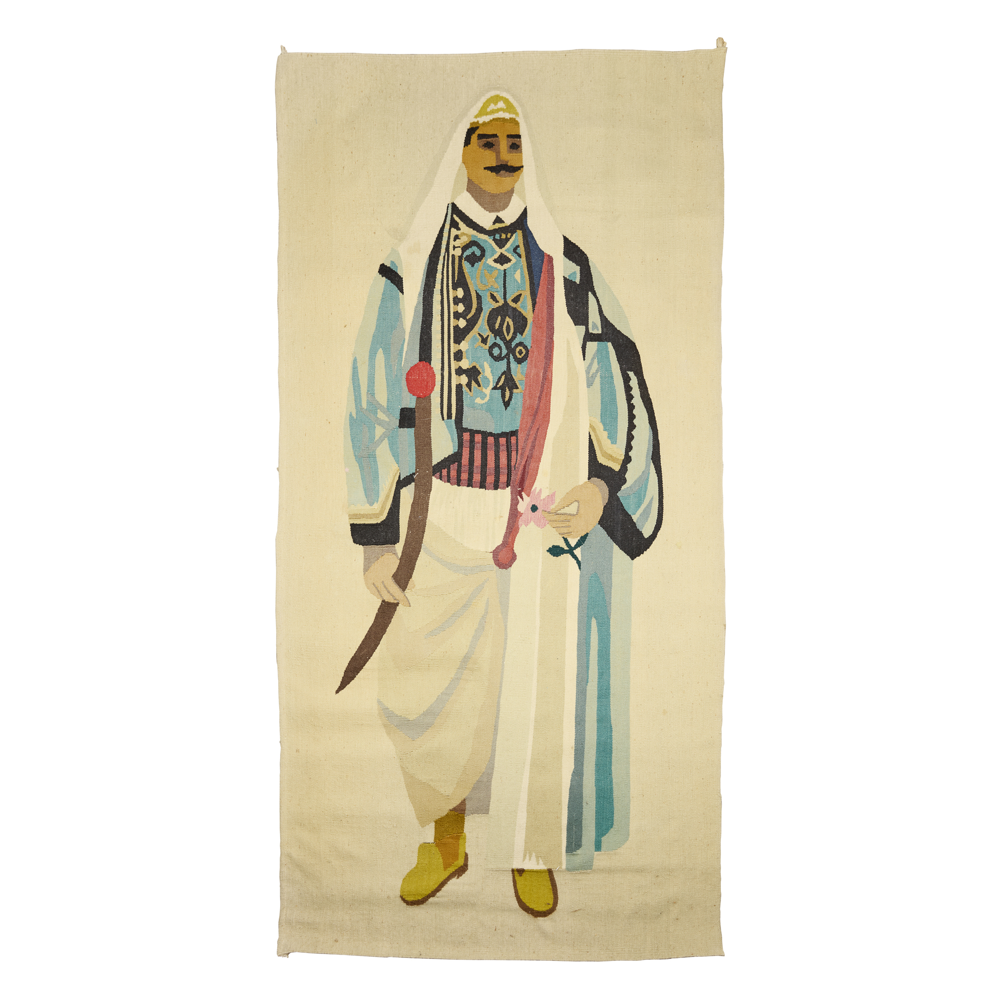 TUNISIAN PICTORIAL WOOL RUG OF KING KHALID OF SAUDI ARABIA