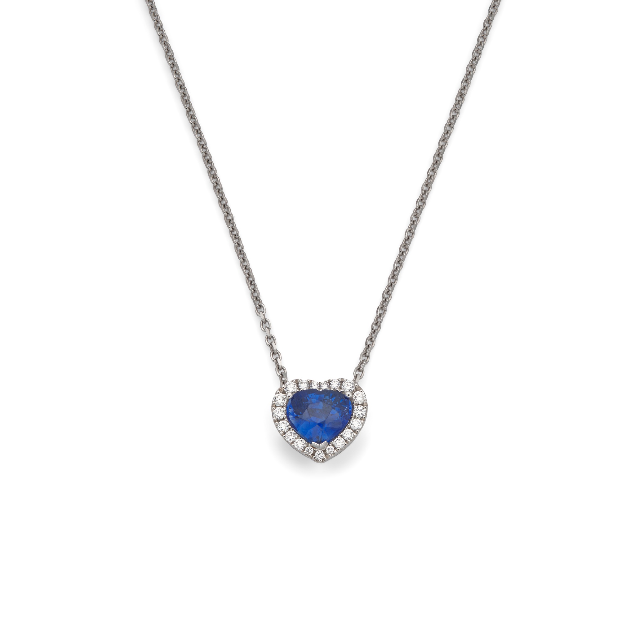 An 18ct white gold sapphire and diamond pendant necklace