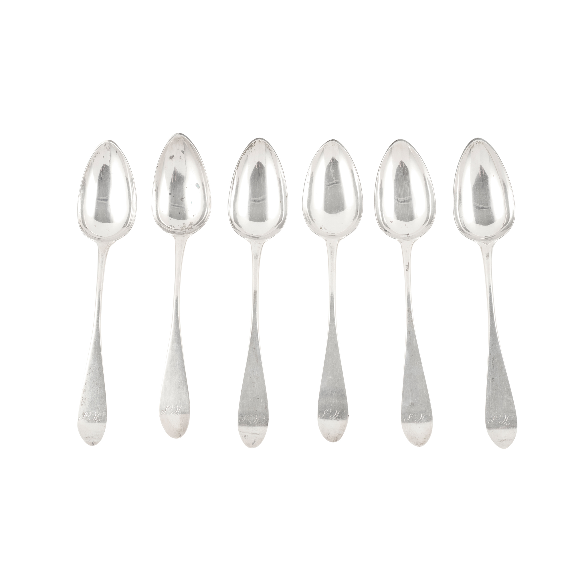 A SET OF SIX GEORGE III CELTIC POINT PATTERN TABLESPOONS
