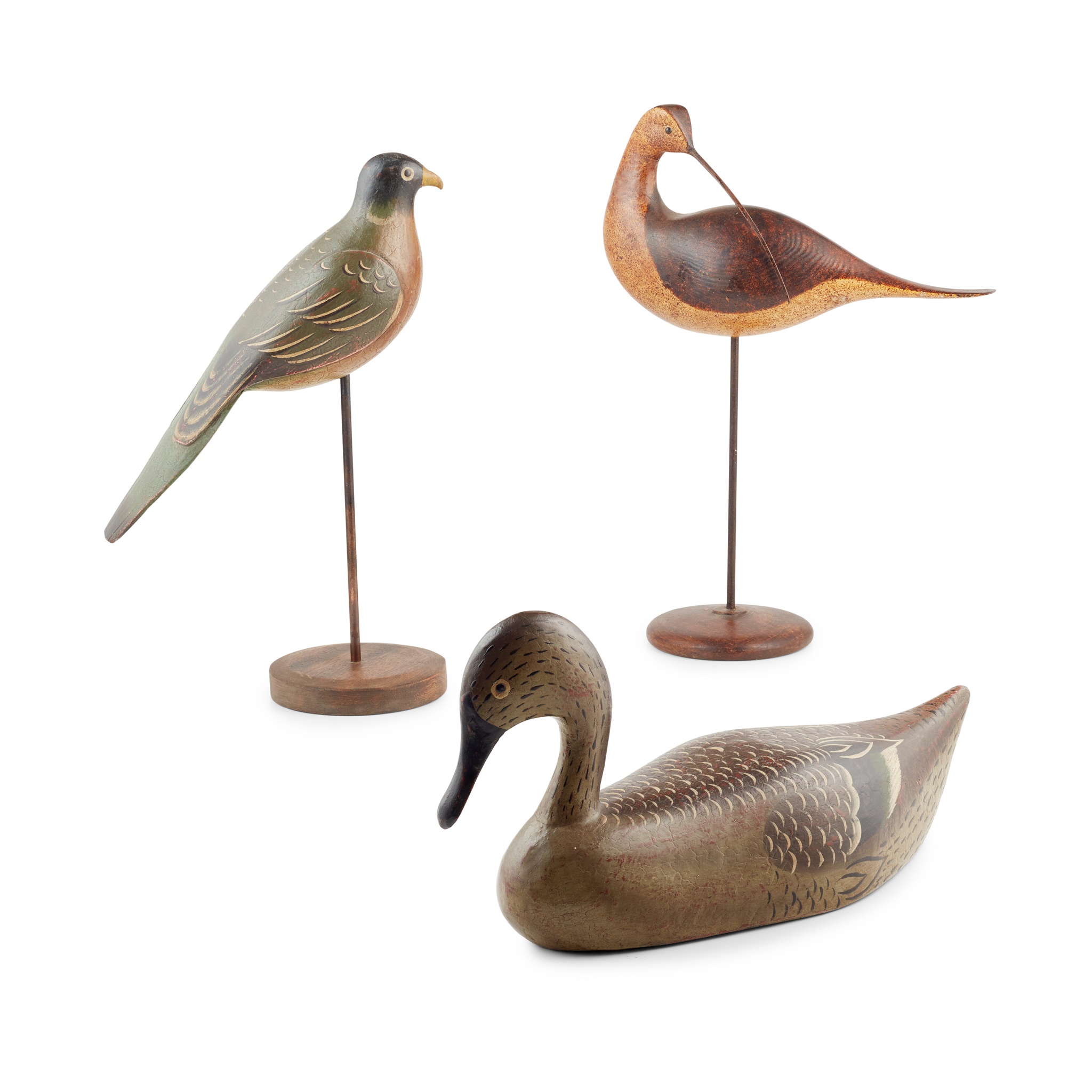 THREE CARVED AND POLYCHROMED BIRD MODELS