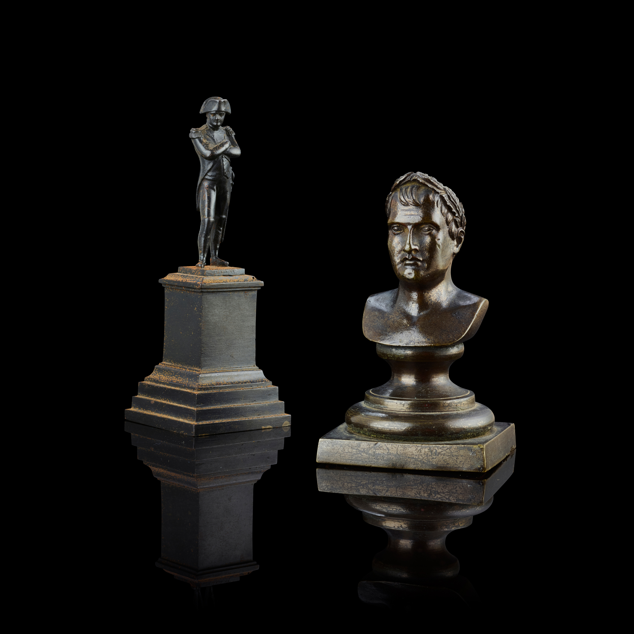 A SMALL FRENCH BRONZE BUST OF NAPOLEON AS CAESAR