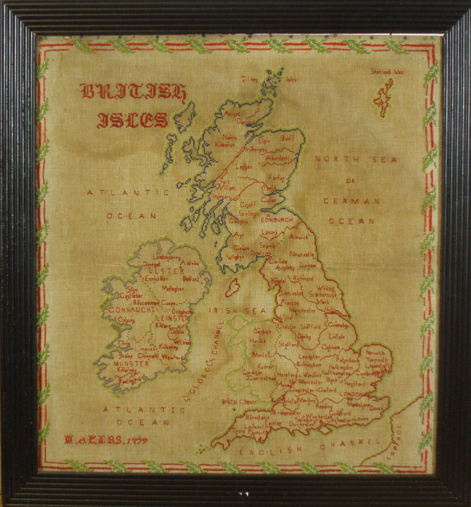 A Victorian period needlework map of the British Isles