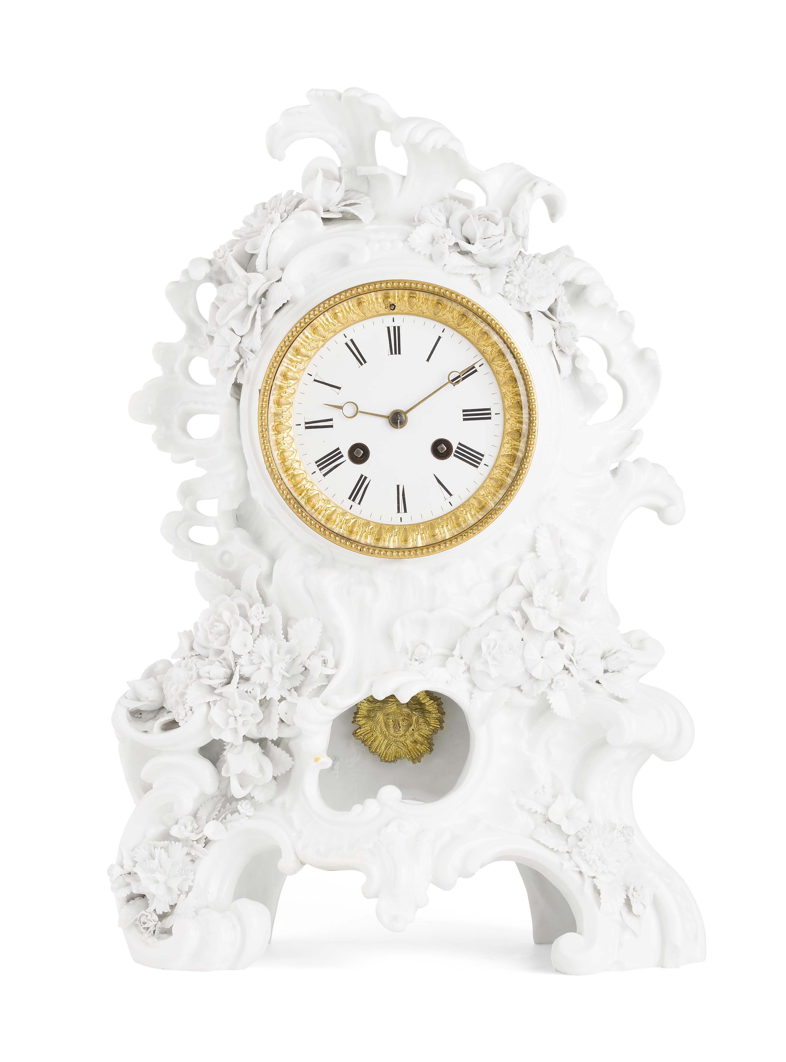 LOUIS XV STYLE BLANC DE CHINE MANTEL CLOCK