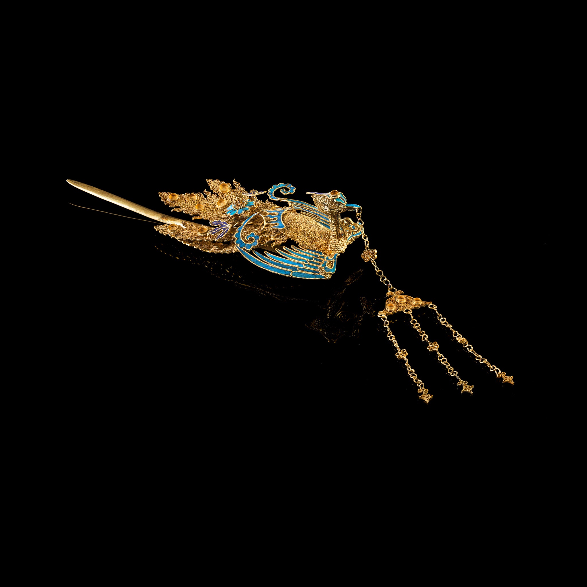 GILT-SILVER FILIGREE 'PHOENIX' HAIRPIN