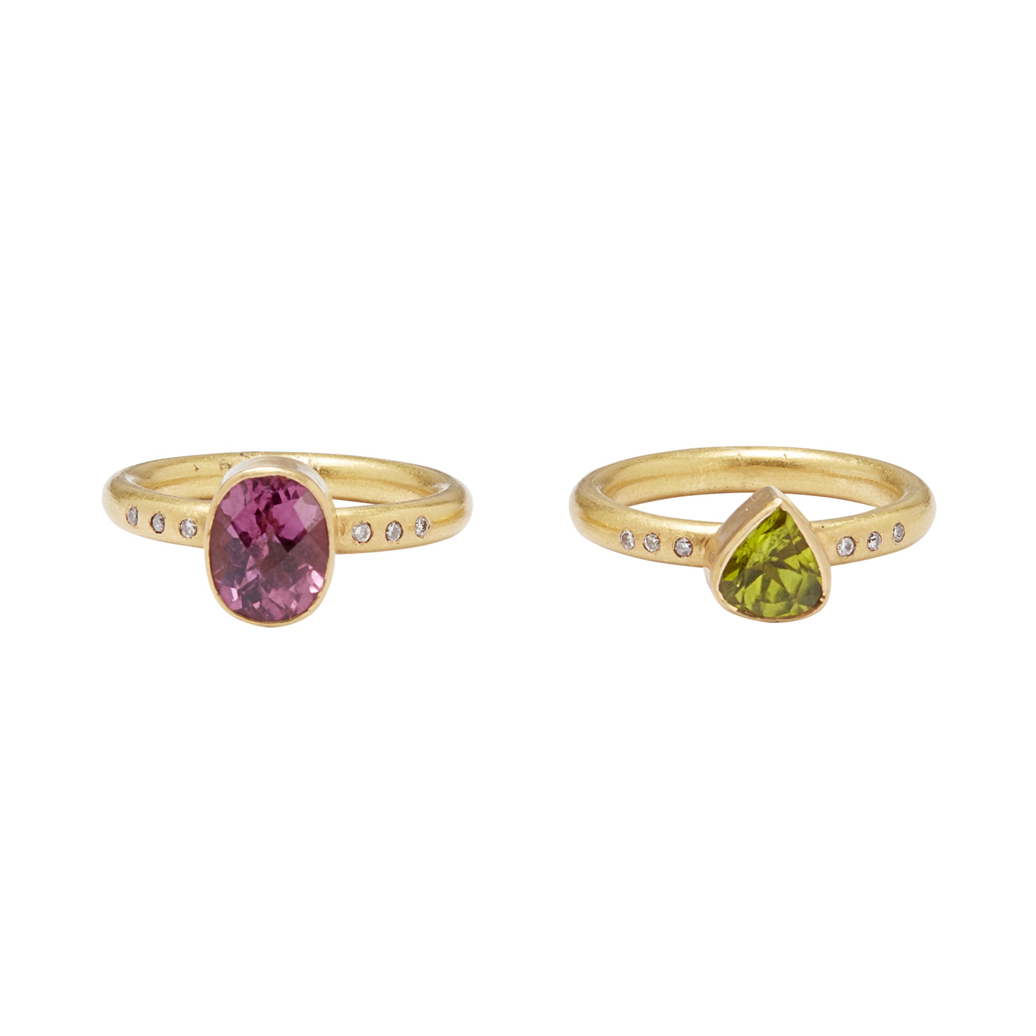 A set of two gem set stacking rings
