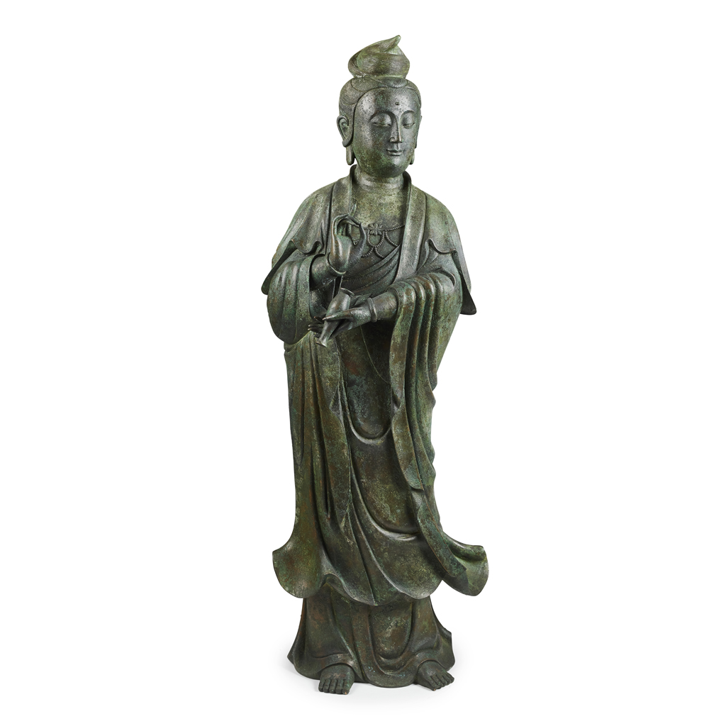 LARGE BRONZE STANDING FIGURE OF GUANYIN