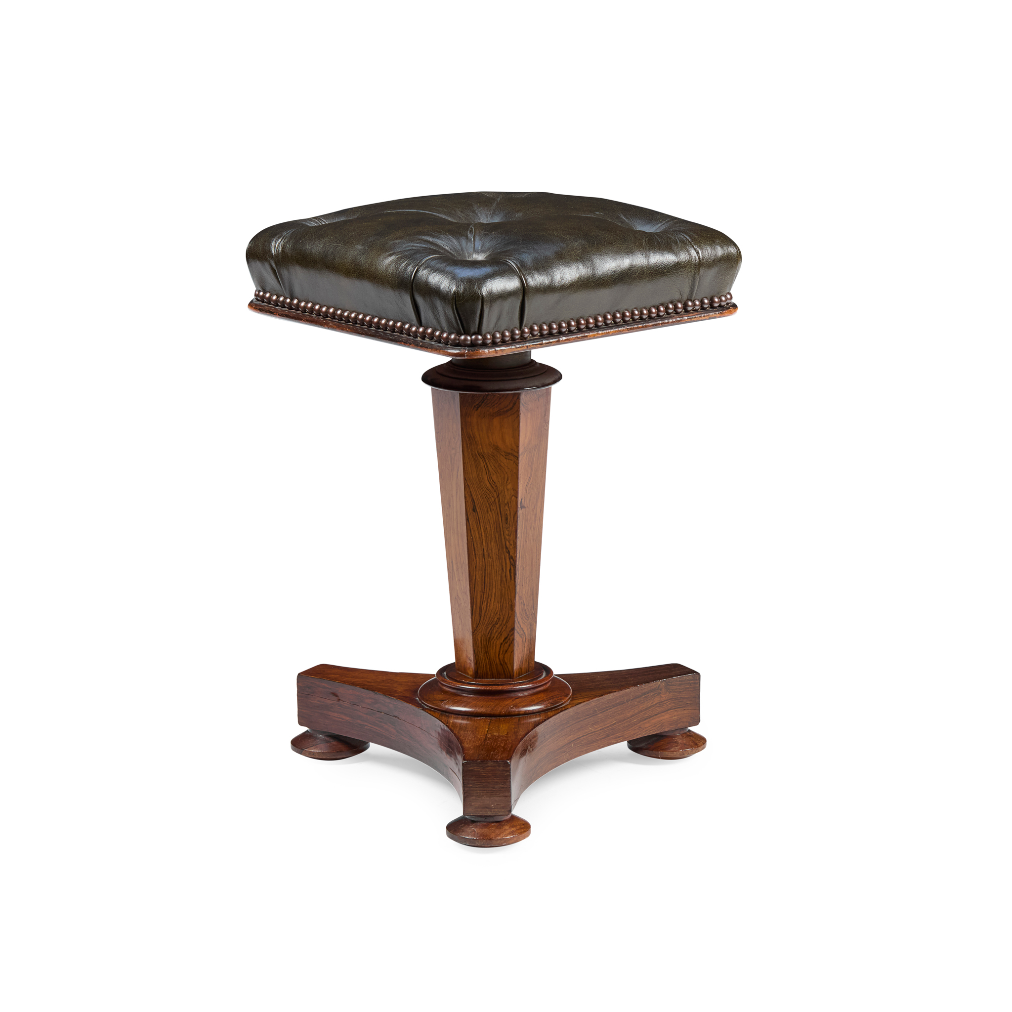 VICTORIAN ROSEWOOD AND LEATHER UPHOLSTERED PIANO STOOL