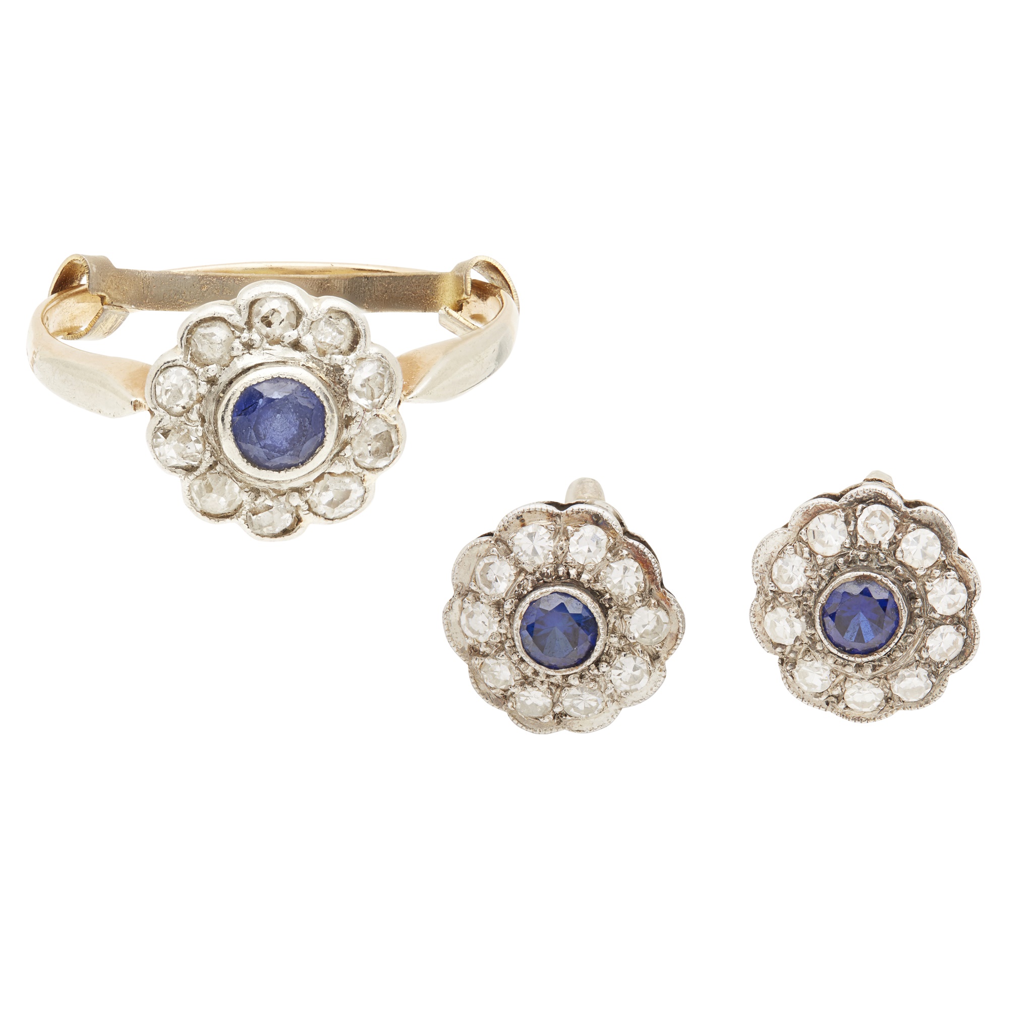 A pair of sapphire and diamond set earrings