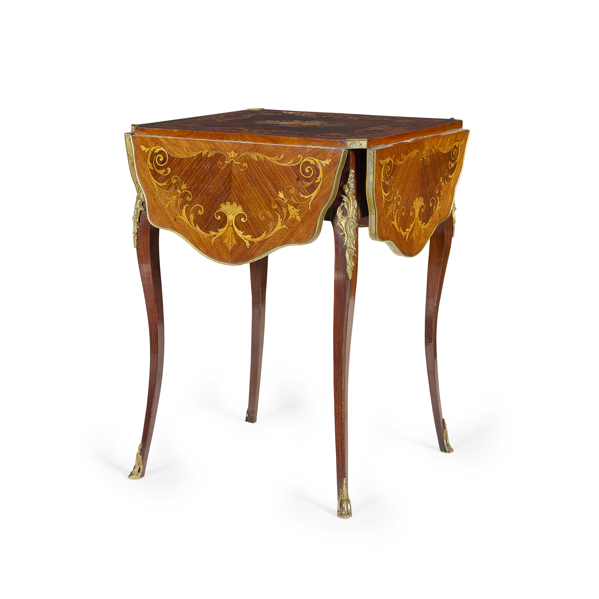 FRENCH KINGWOOD, ROSEWOOD AND MARQUETRY OCCASIONAL TABLE