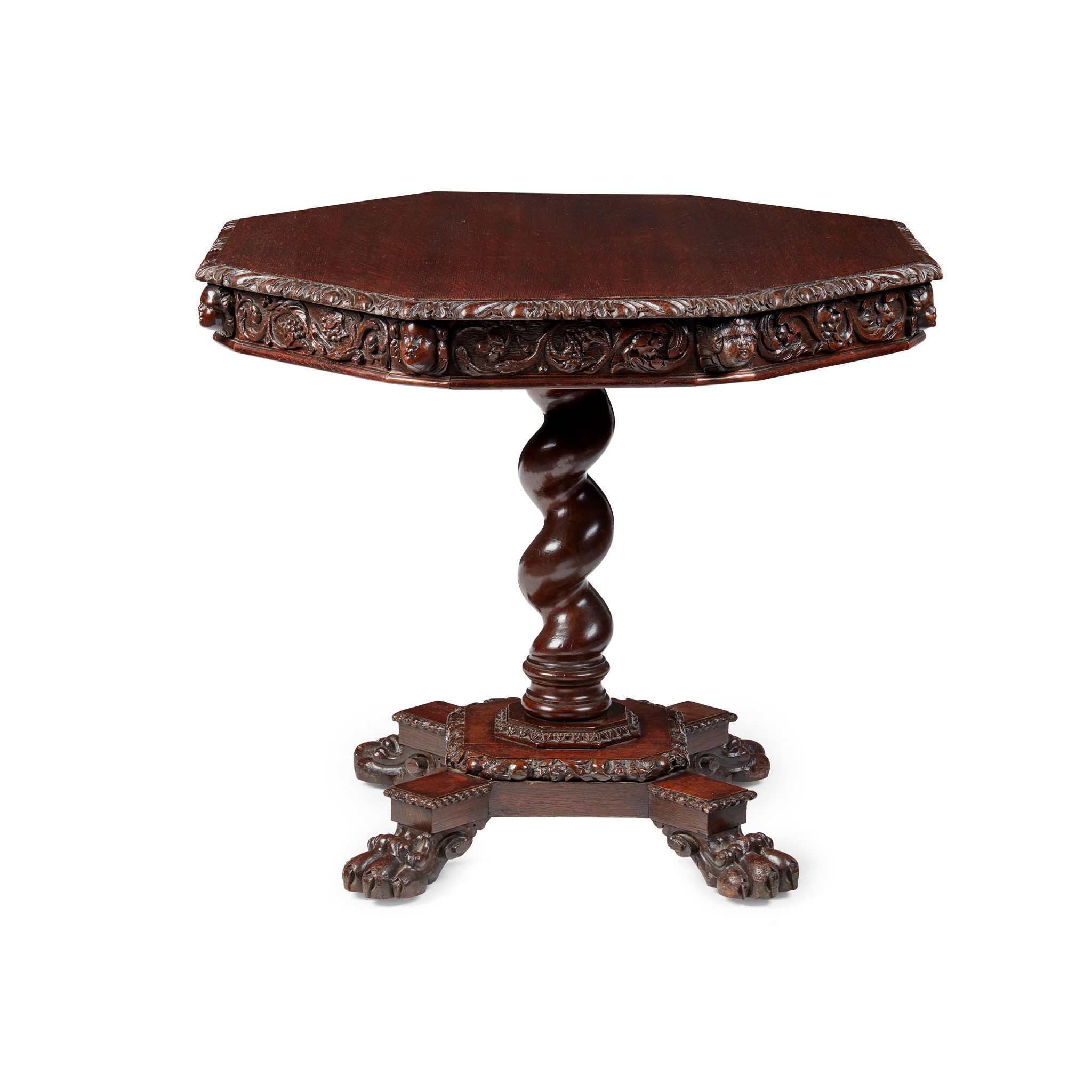 CONTINENTAL CARVED OAK OCTAGONAL CENTRE TABLE