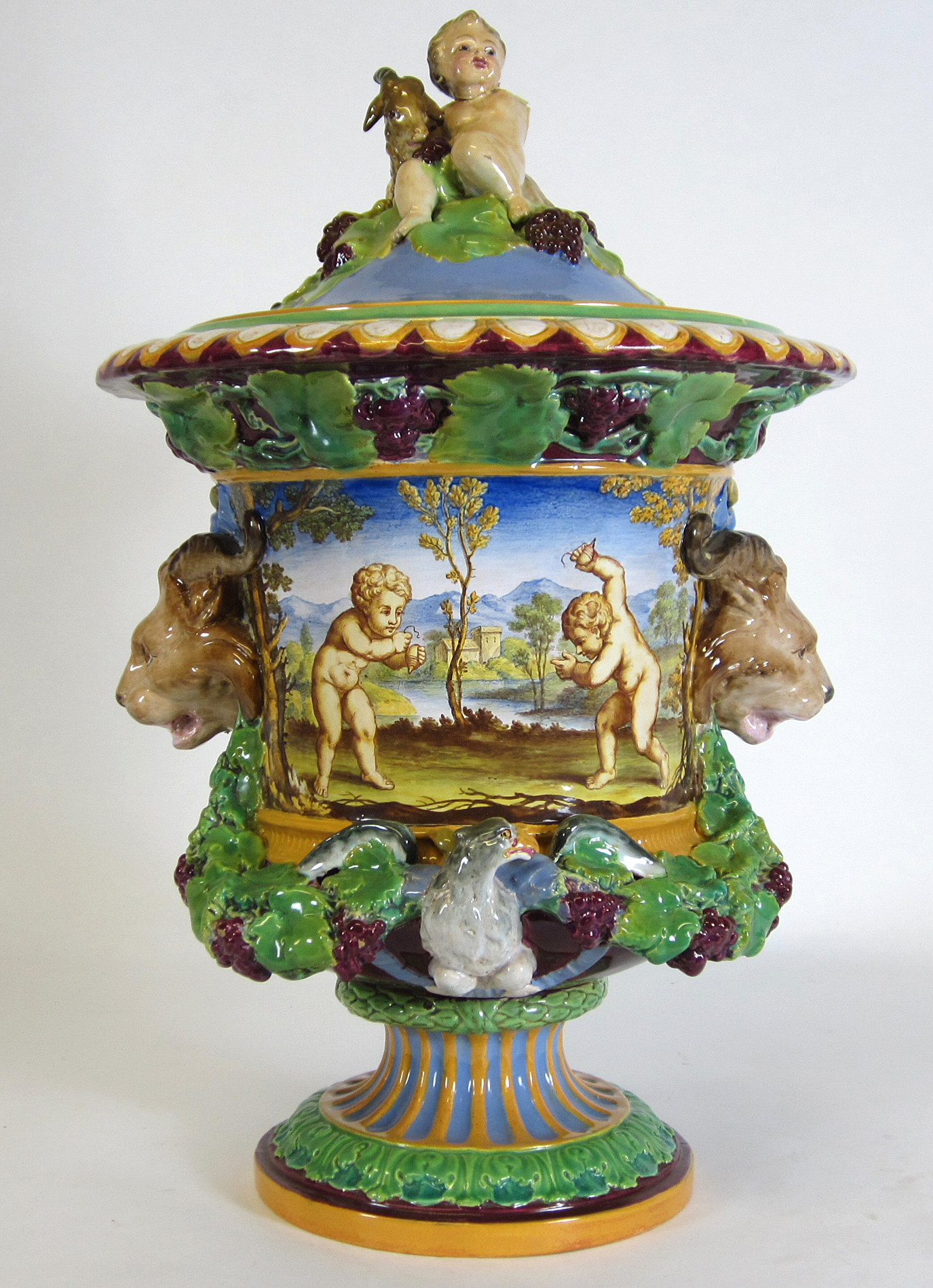 MINTON MAJOLICA COVERED CAMPANA URN