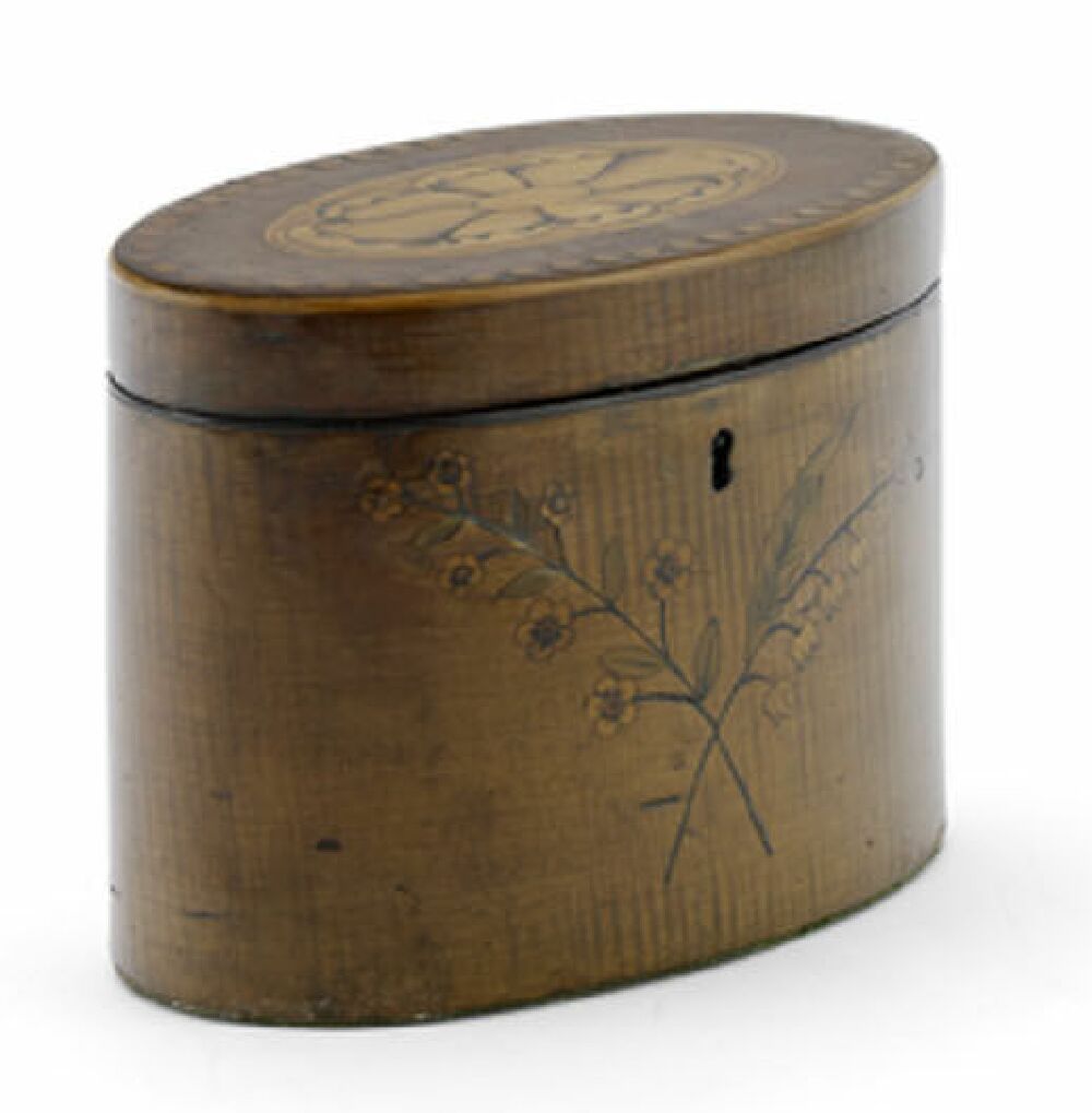 A George III harewood and marquetry tea caddy