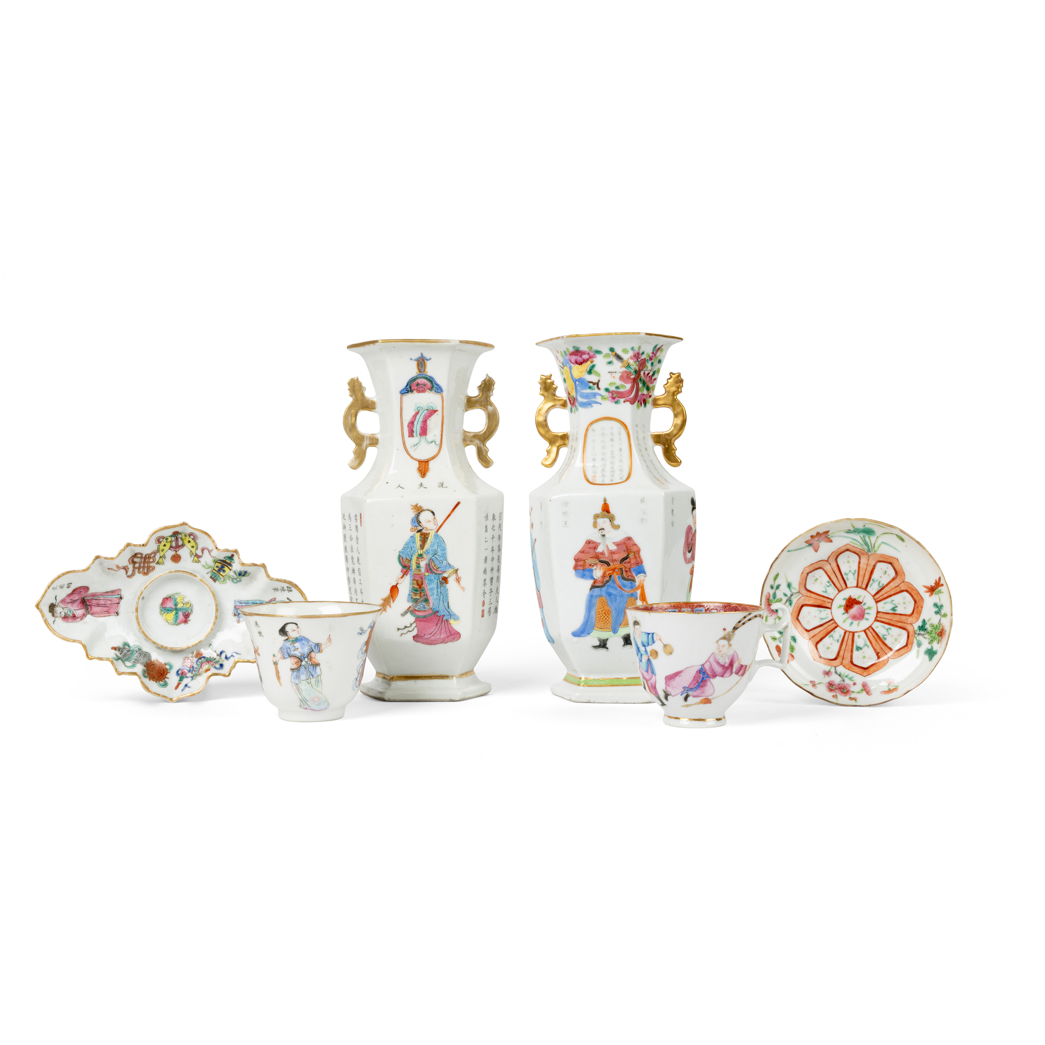 GROUP OF SIX CHINESE FAMILLE ROSE WARES