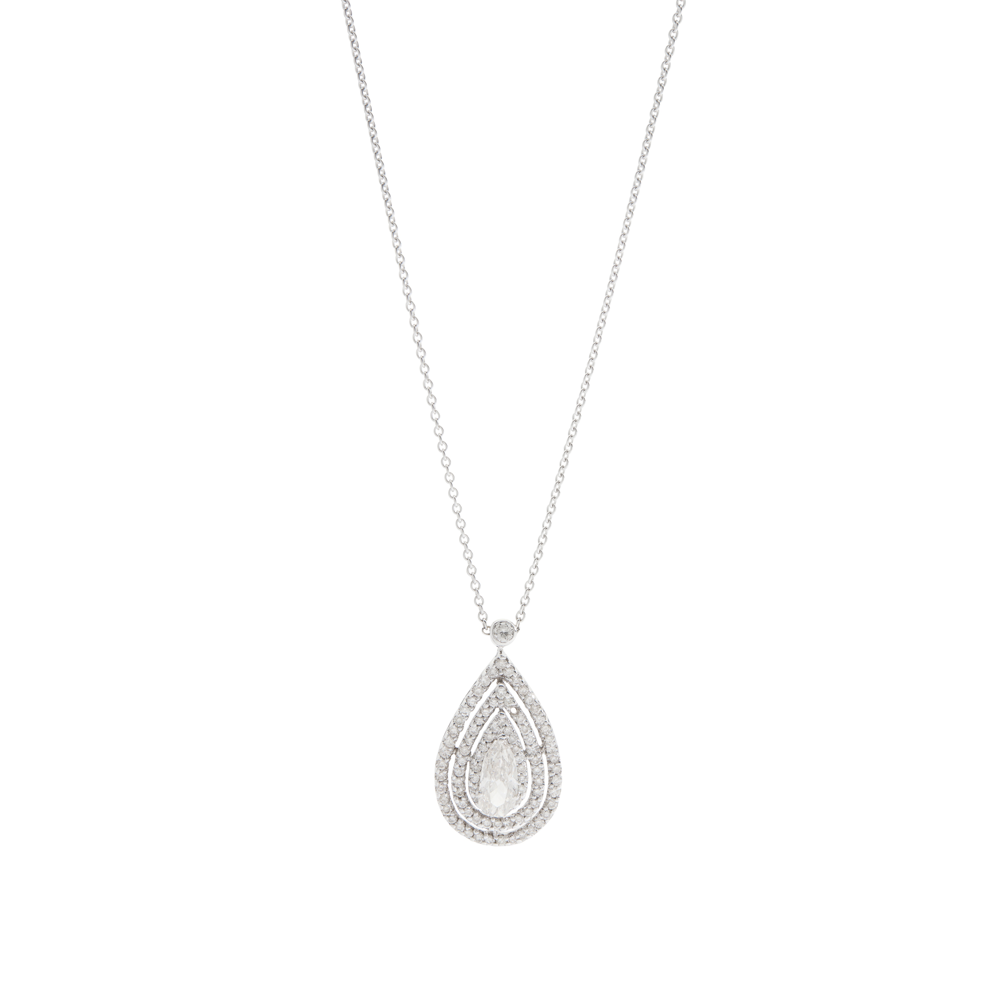 A diamond pear-shaped pendant necklace