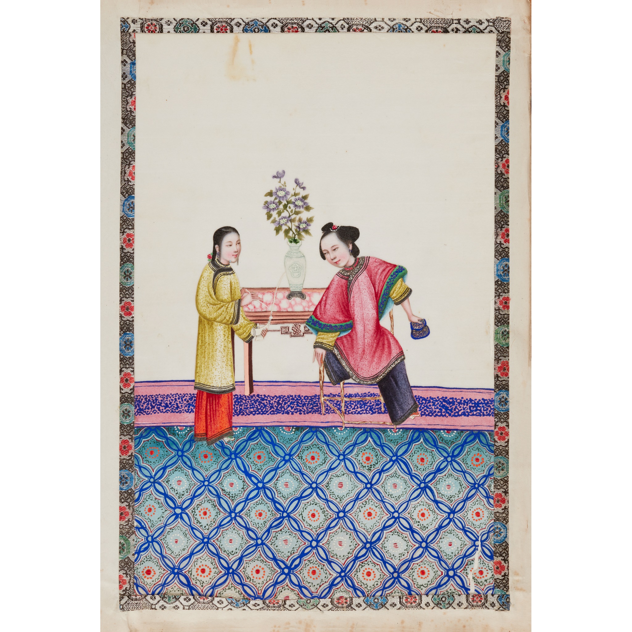 ALBUM OF TWELVE PITH PAINTINGS DEPICTING LADIES