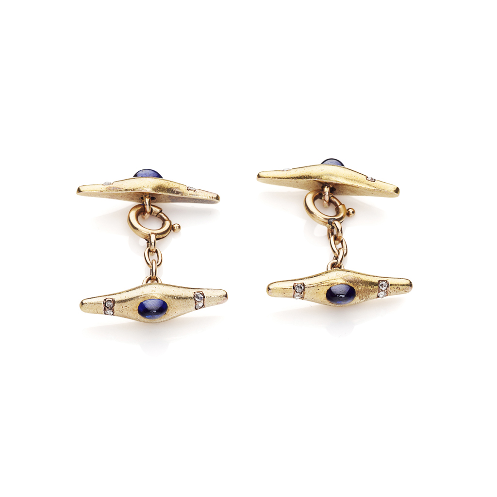 Pair of Russian gold, sapphire and diamond cufflinks
