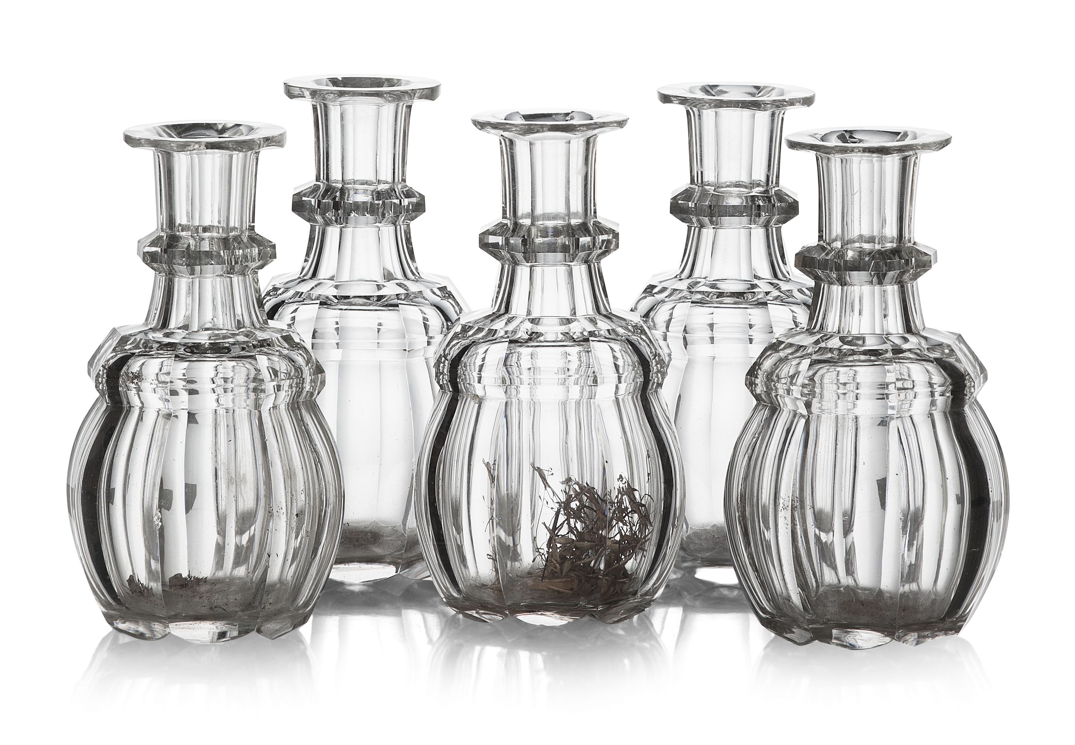 FIVE RUSSIAN IMPERIAL GLASS WORKS DECANTERS