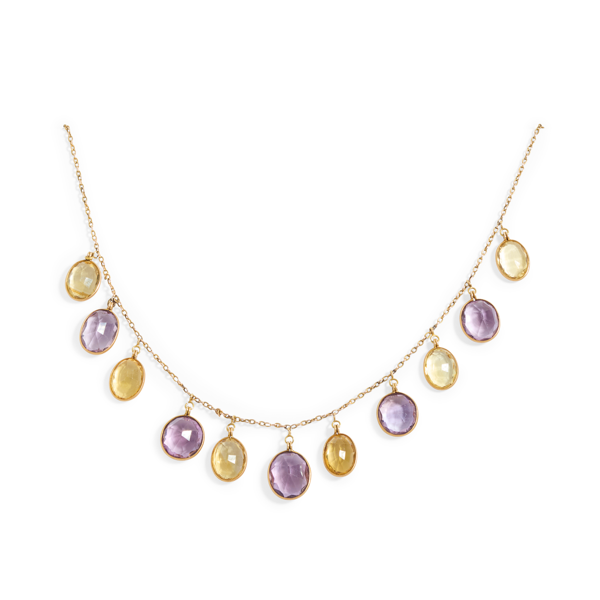 A citrine and amethyst necklace