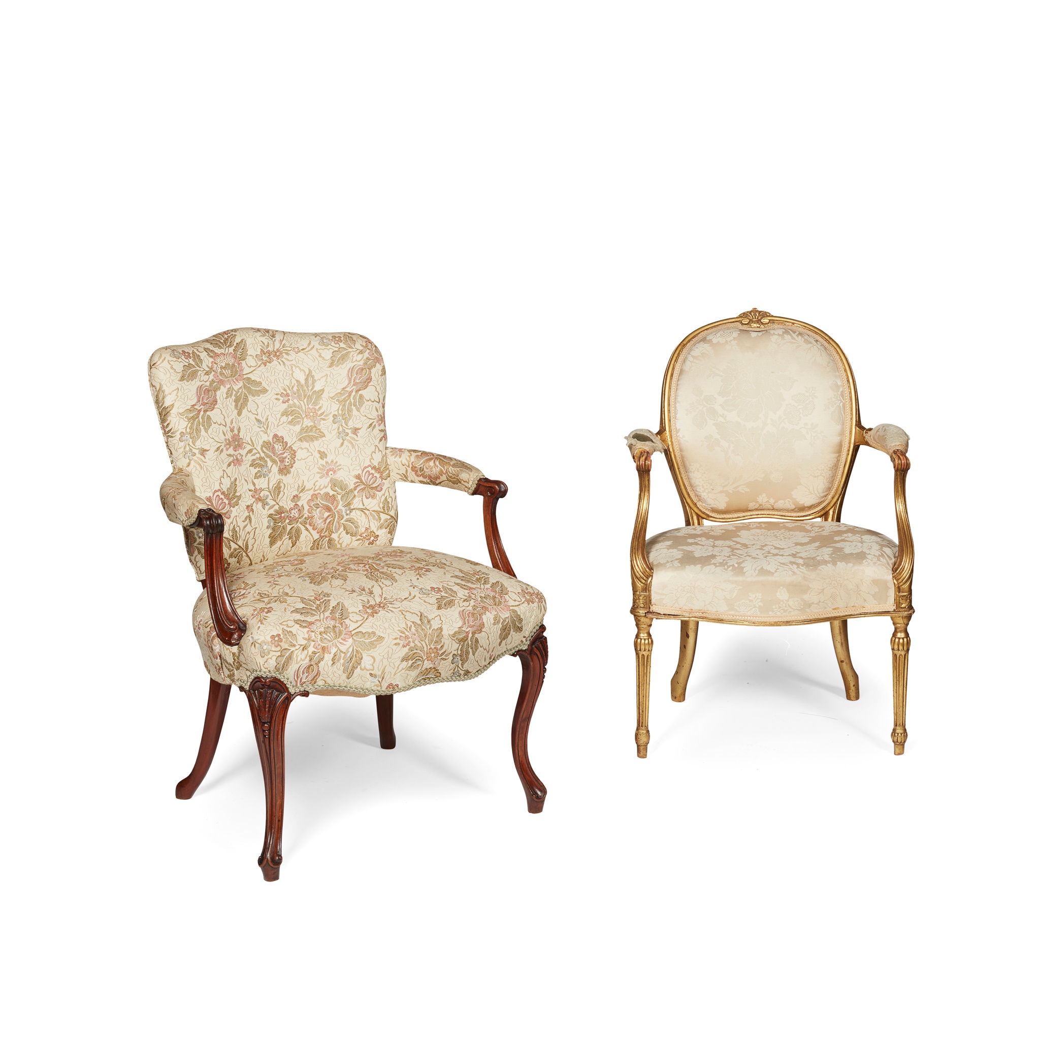 GEORGE III MAHOGANY FRENCH HEPPLEWHITE OPEN ARMCHAIR