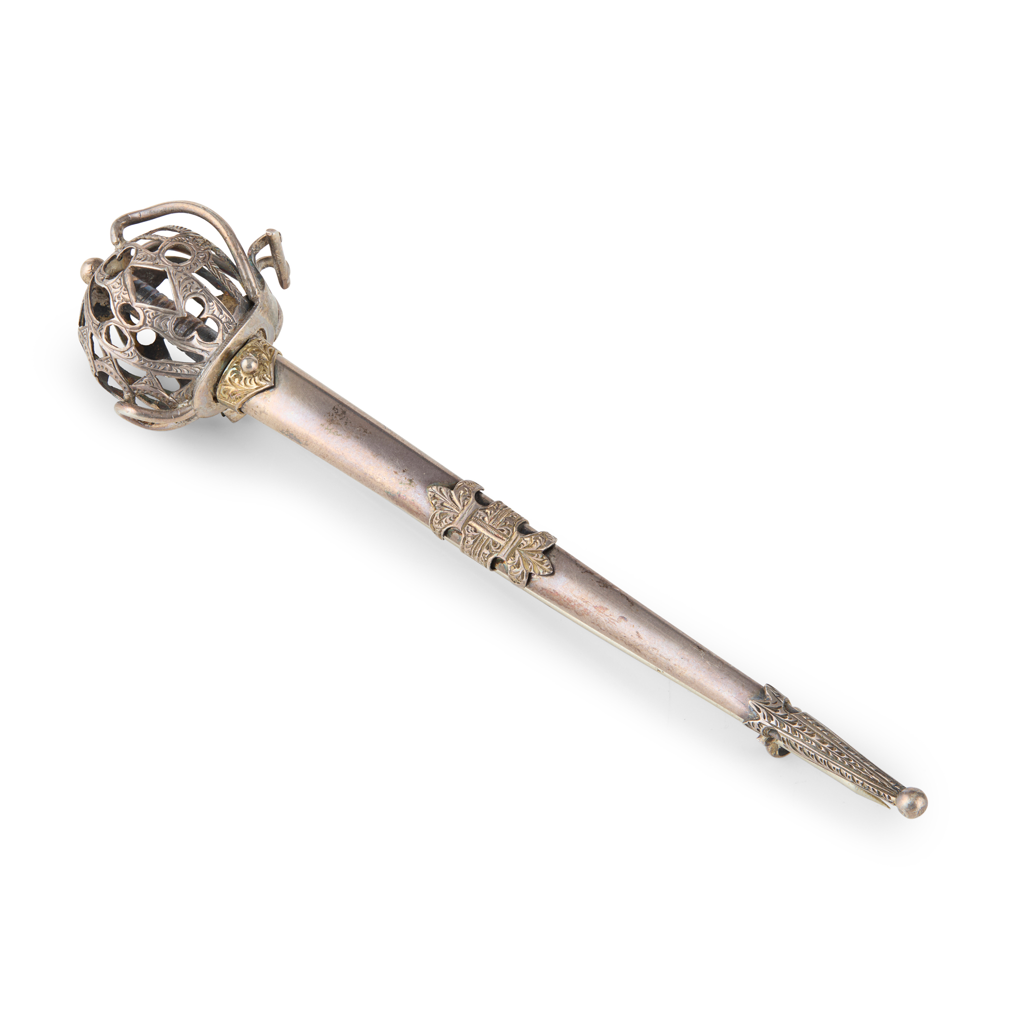 A MID-VICTORIAN BASKET HILTED SWORD KILT PIN