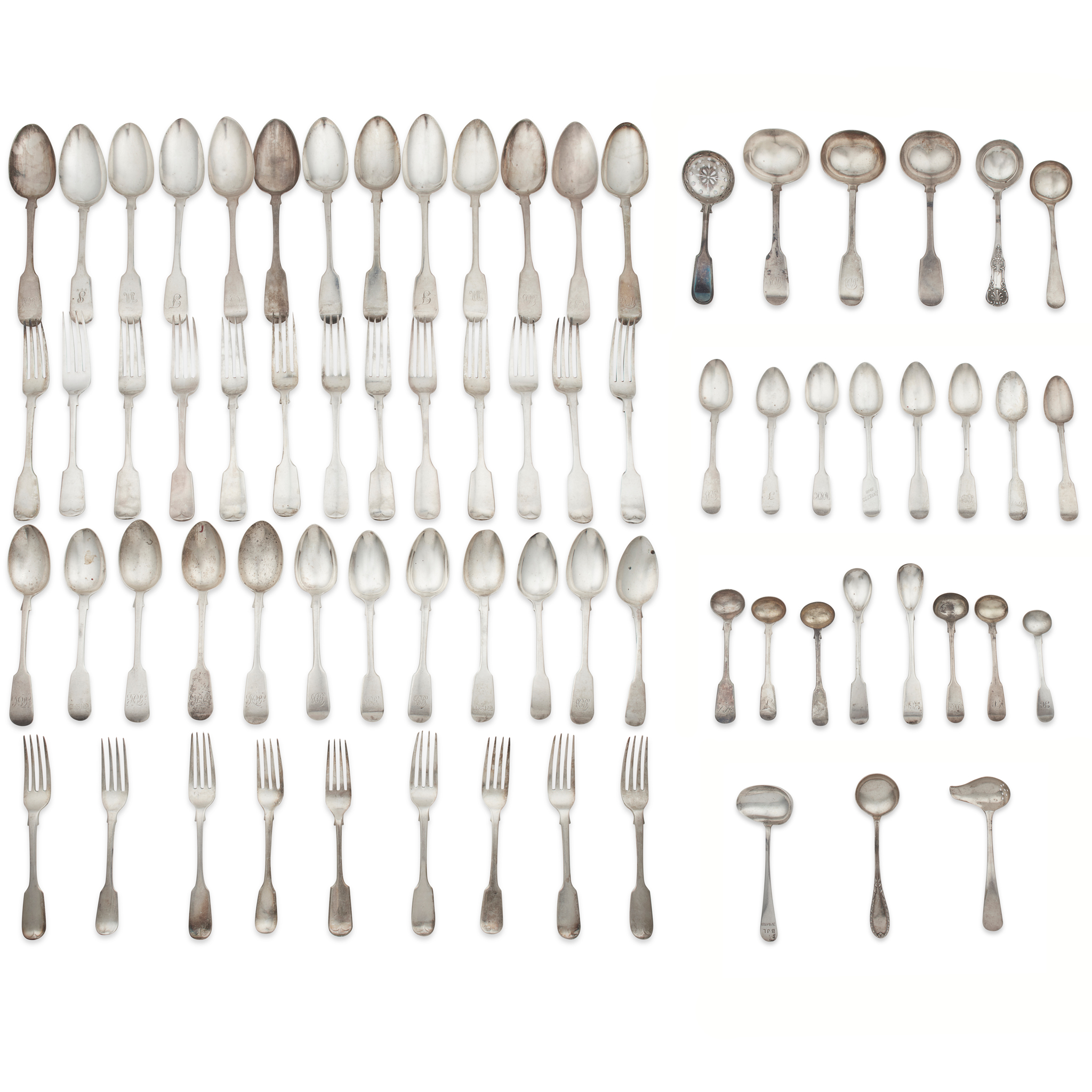 A composite suite of Victorian Fiddle pattern flatware