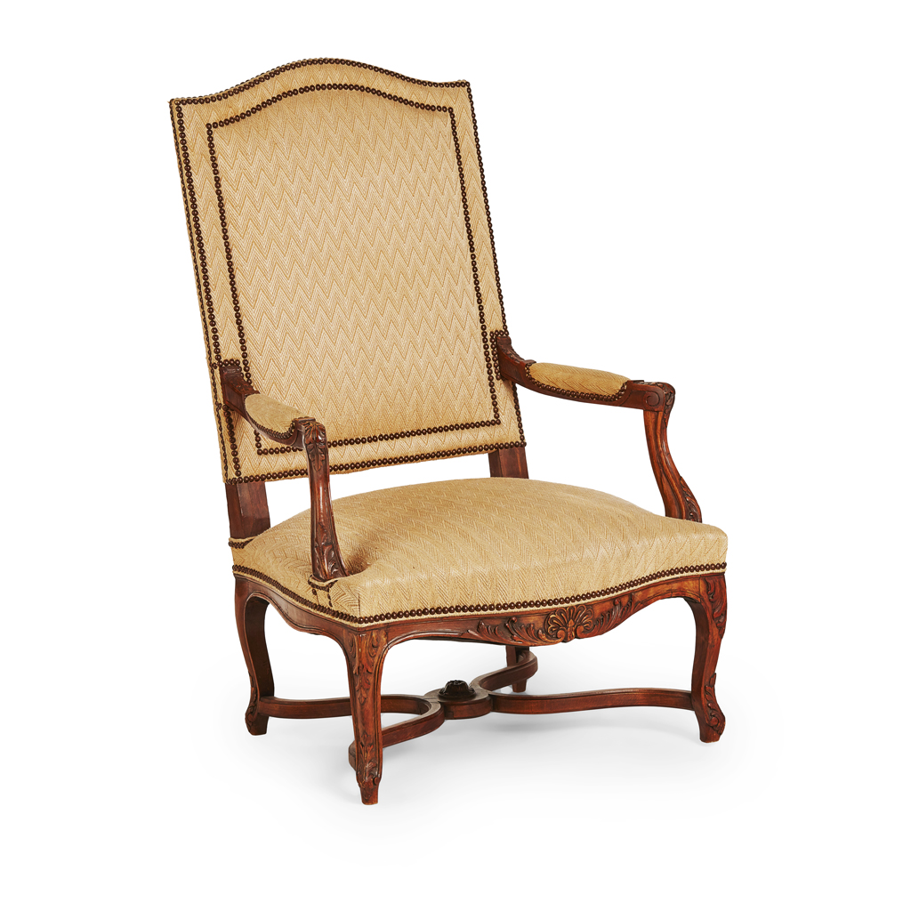 FRENCH WALNUT OPEN ARMCHAIR