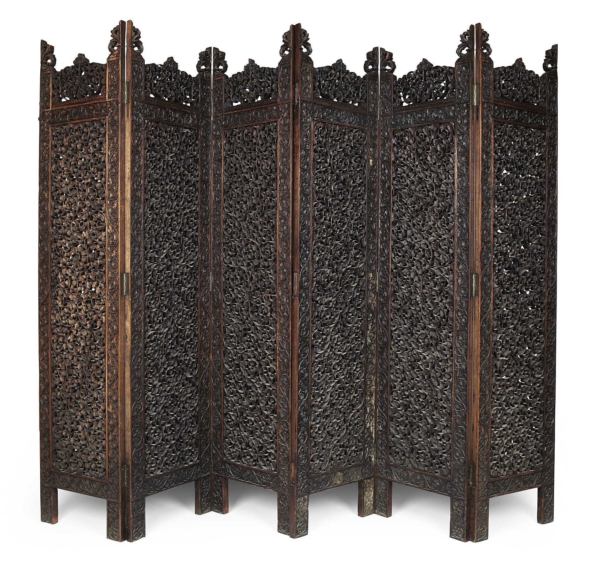 INDIAN CARVED HARDWOOD SIX FOLD SCREEN