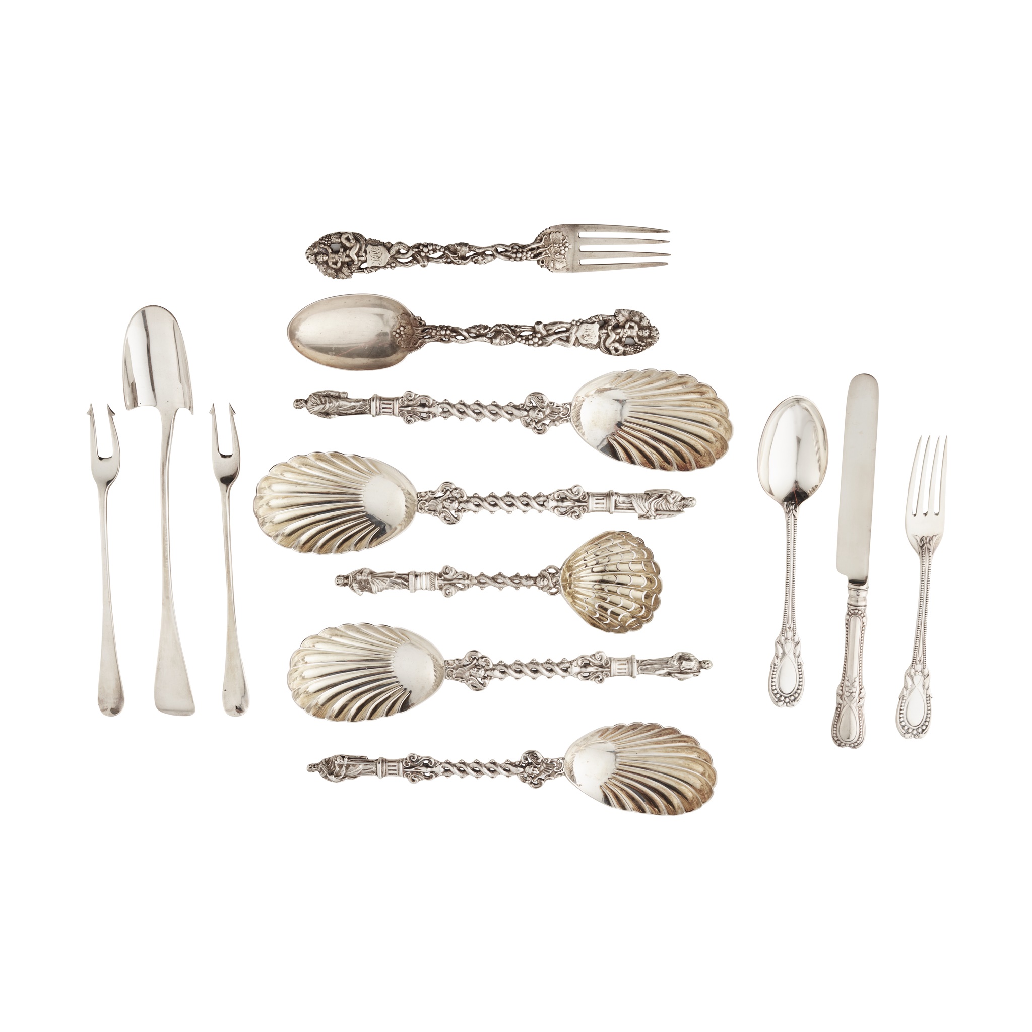 A collection of three cased sets of Victorian flatware