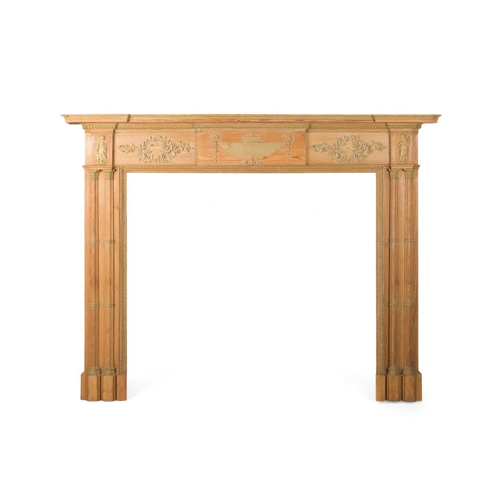 LATE GEORGE III PINE AND GESSO FIRE SURROUND