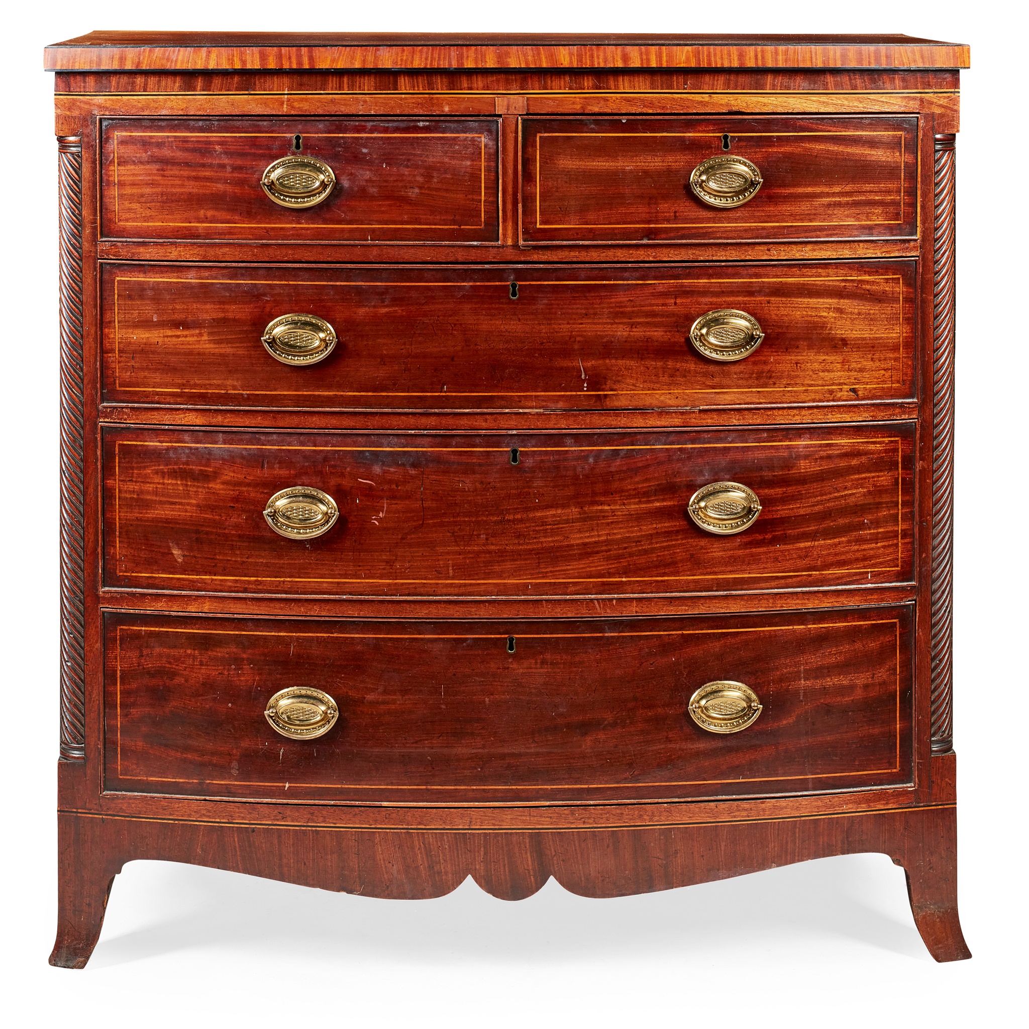 GEORGE III MAHOGANY AND INLAID BOWFRONT CHEST OF DRAWERS