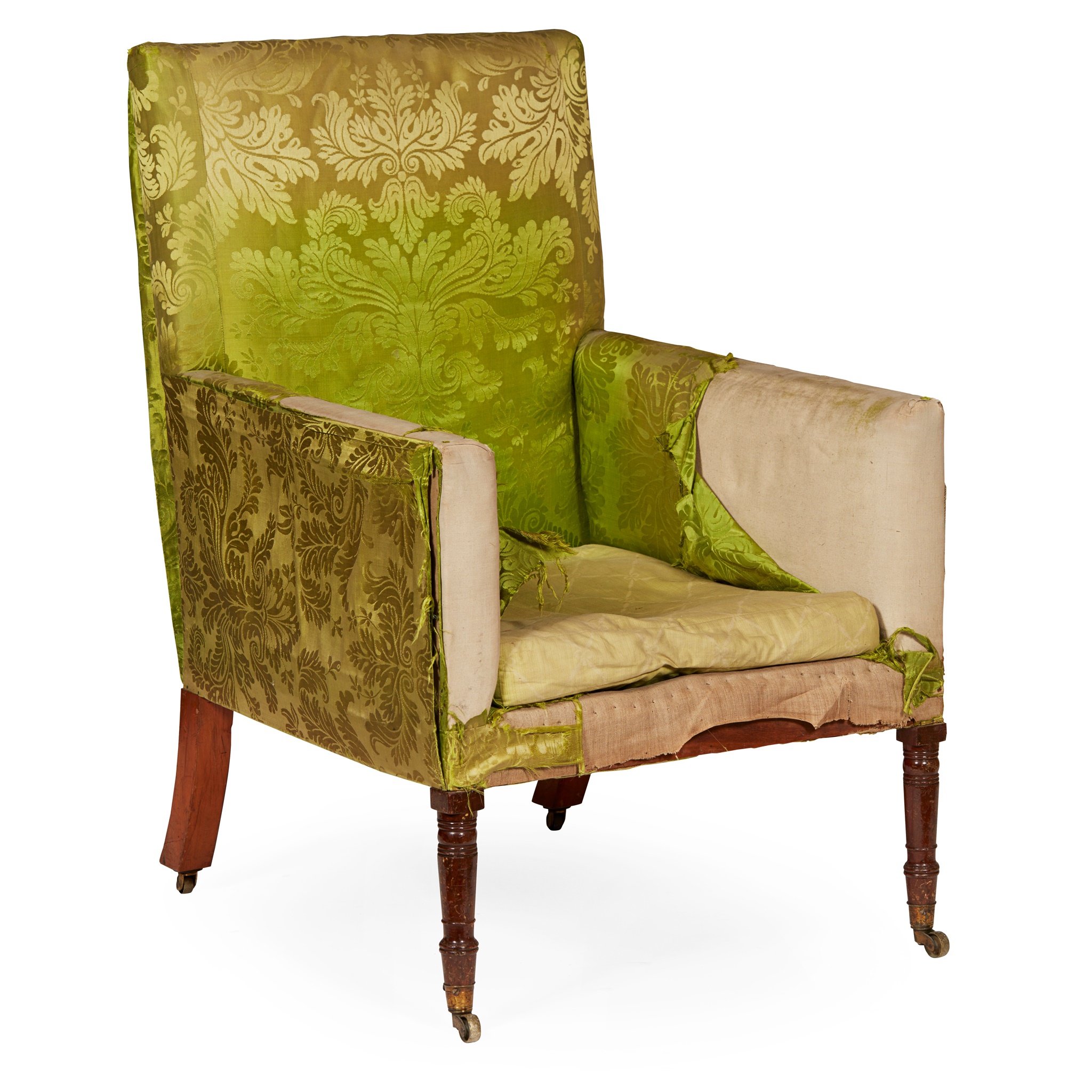 REGENCY MAHOGANY FRAMED UPHOLSTERED ARMCHAIR